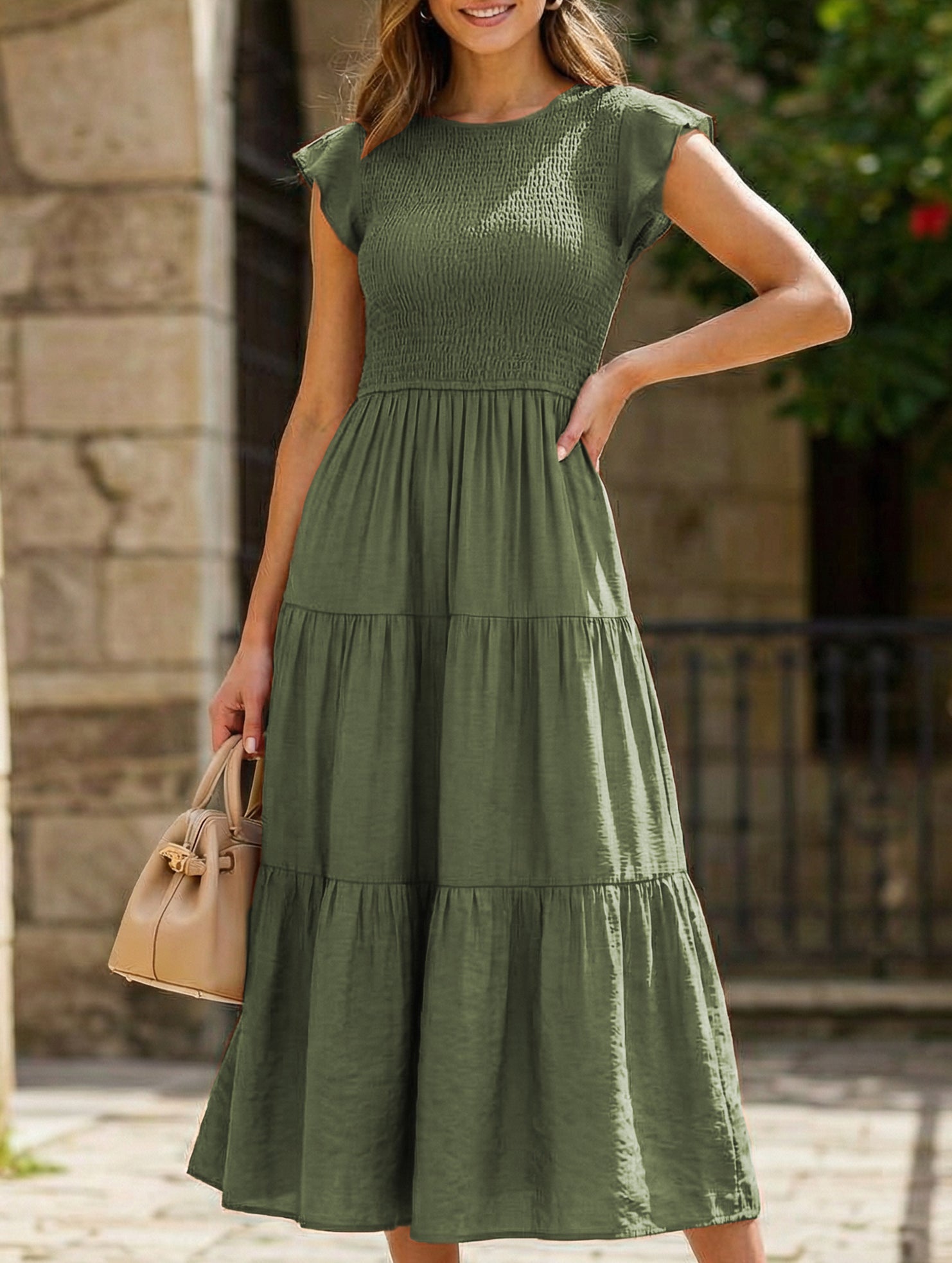 Anna-Berg | Solid Color Cross-Border Sleeved Dress