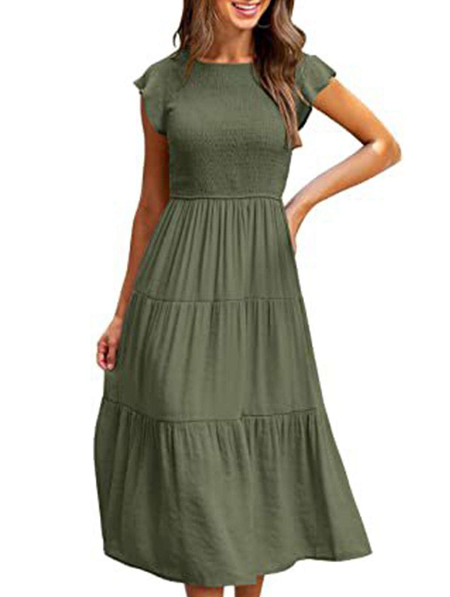 Anna-Berg | Solid Color Cross-Border Sleeved Dress