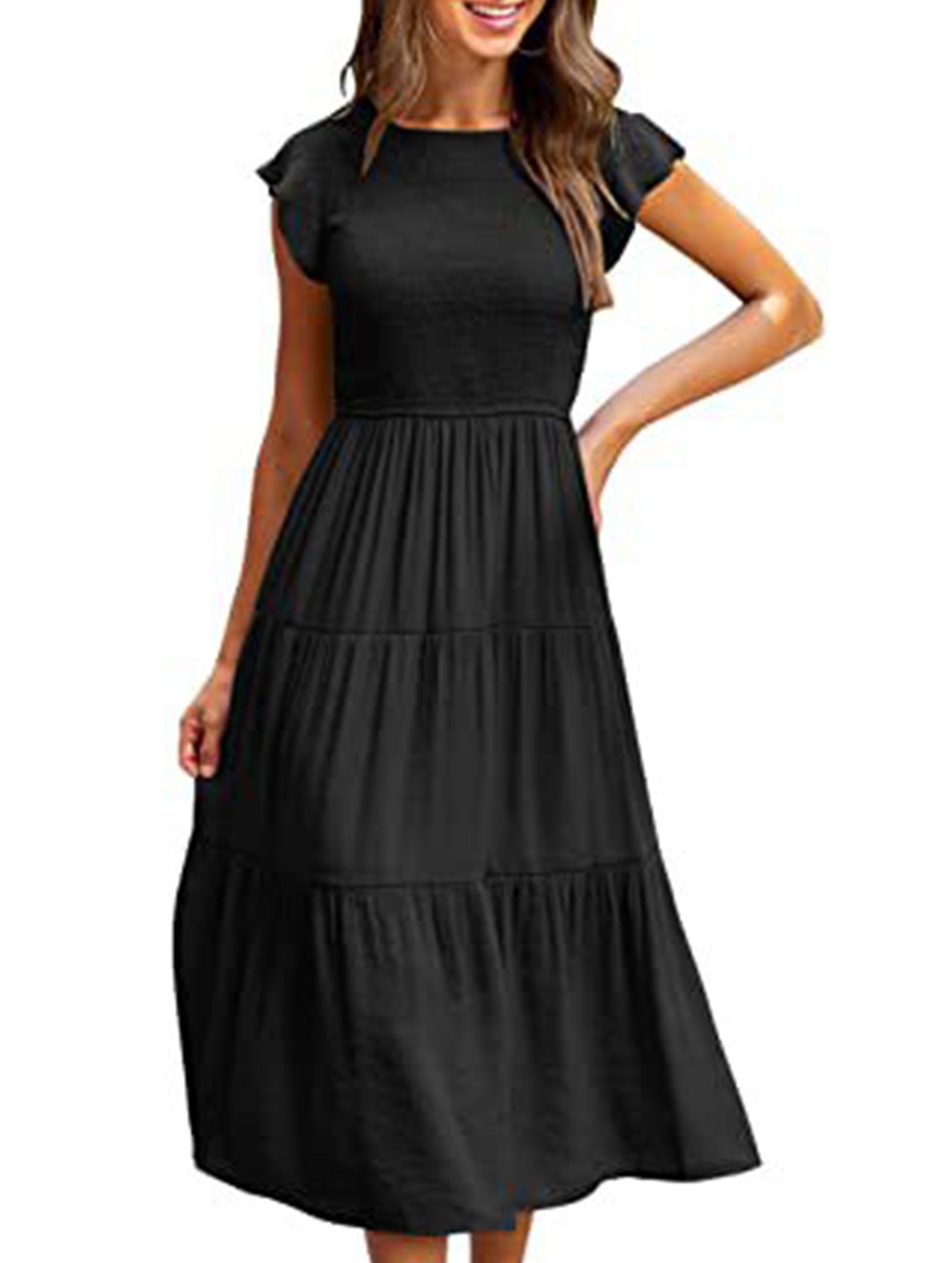 Anna-Berg | Solid Color Cross-Border Sleeved Dress