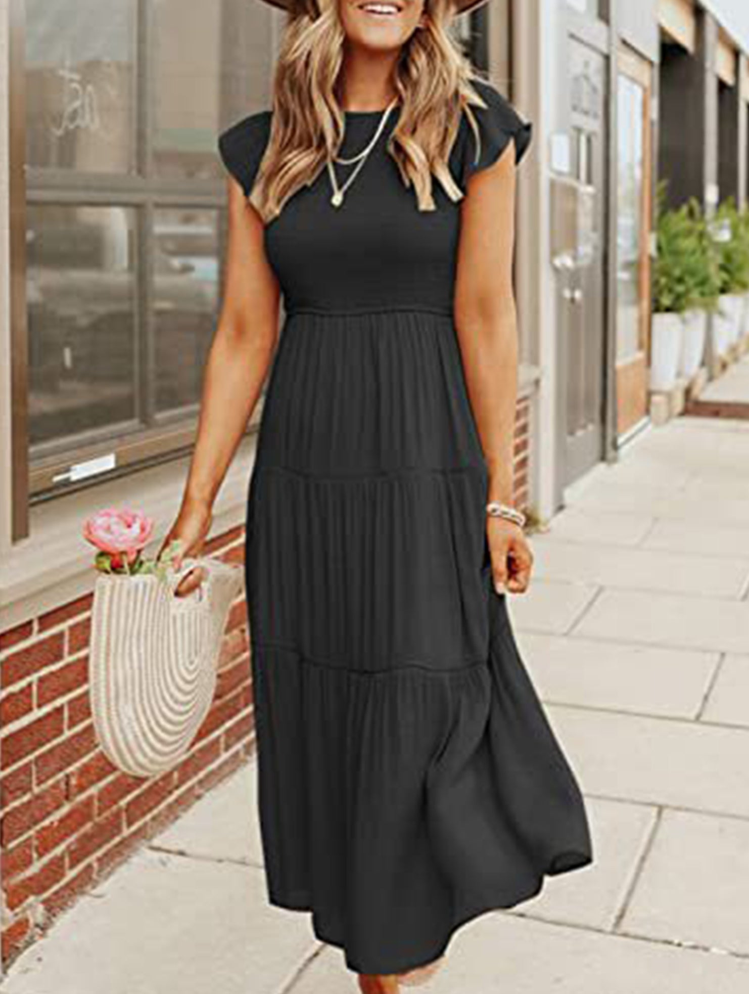Anna-Berg | Solid Color Cross-Border Sleeved Dress