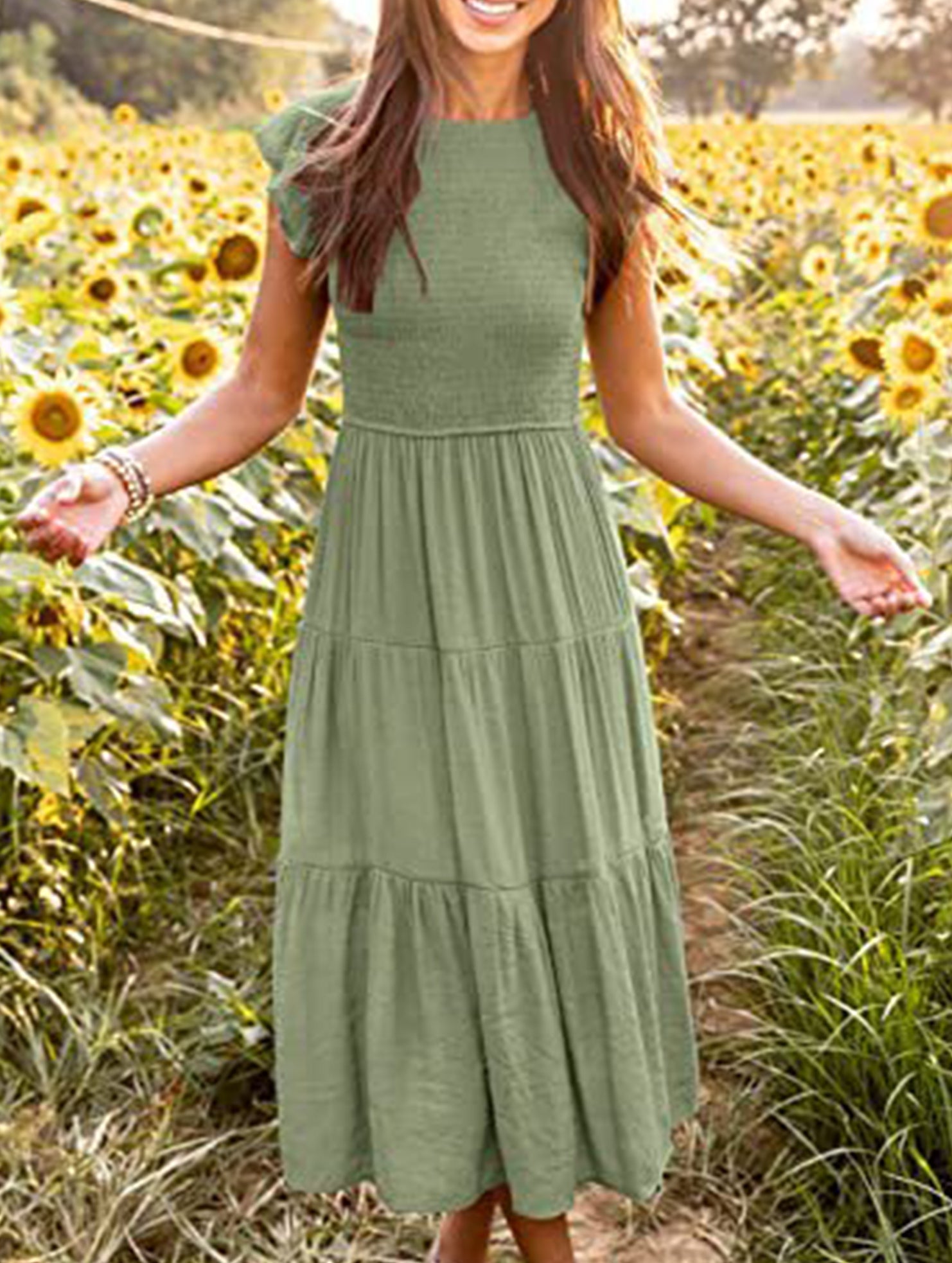 Anna-Berg | Solid Color Cross-Border Sleeved Dress