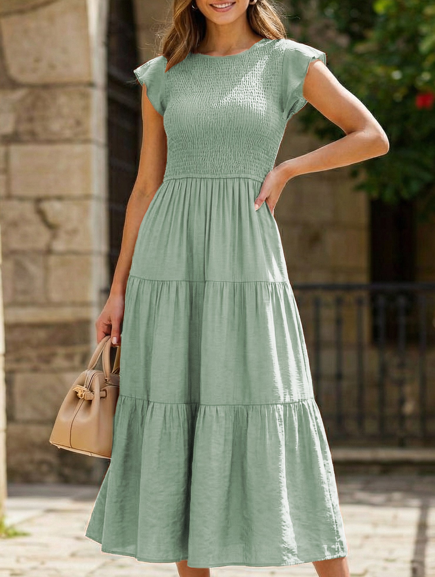 Anna-Berg | Solid Color Cross-Border Sleeved Dress
