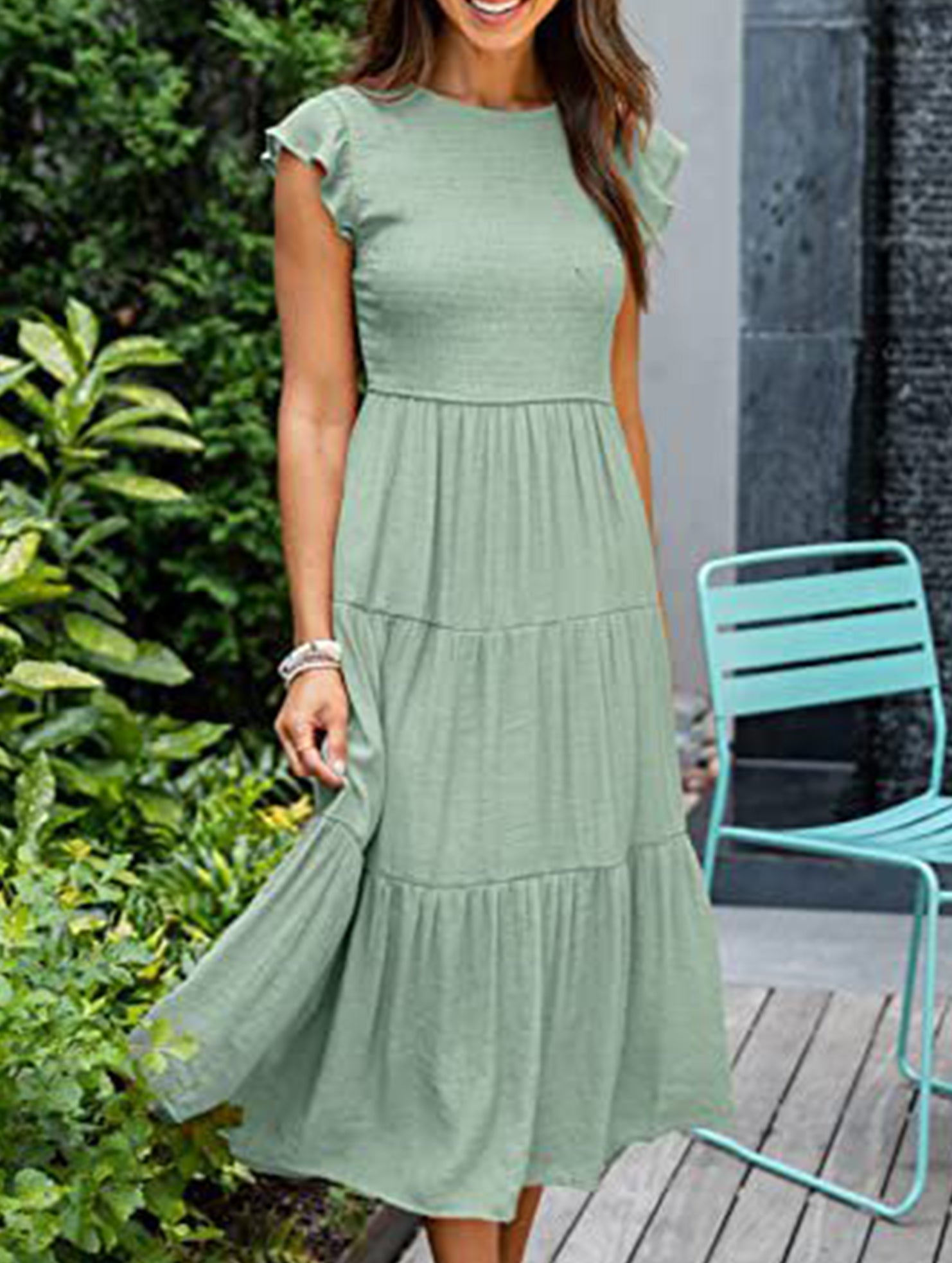 Anna-Berg | Solid Color Cross-Border Sleeved Dress