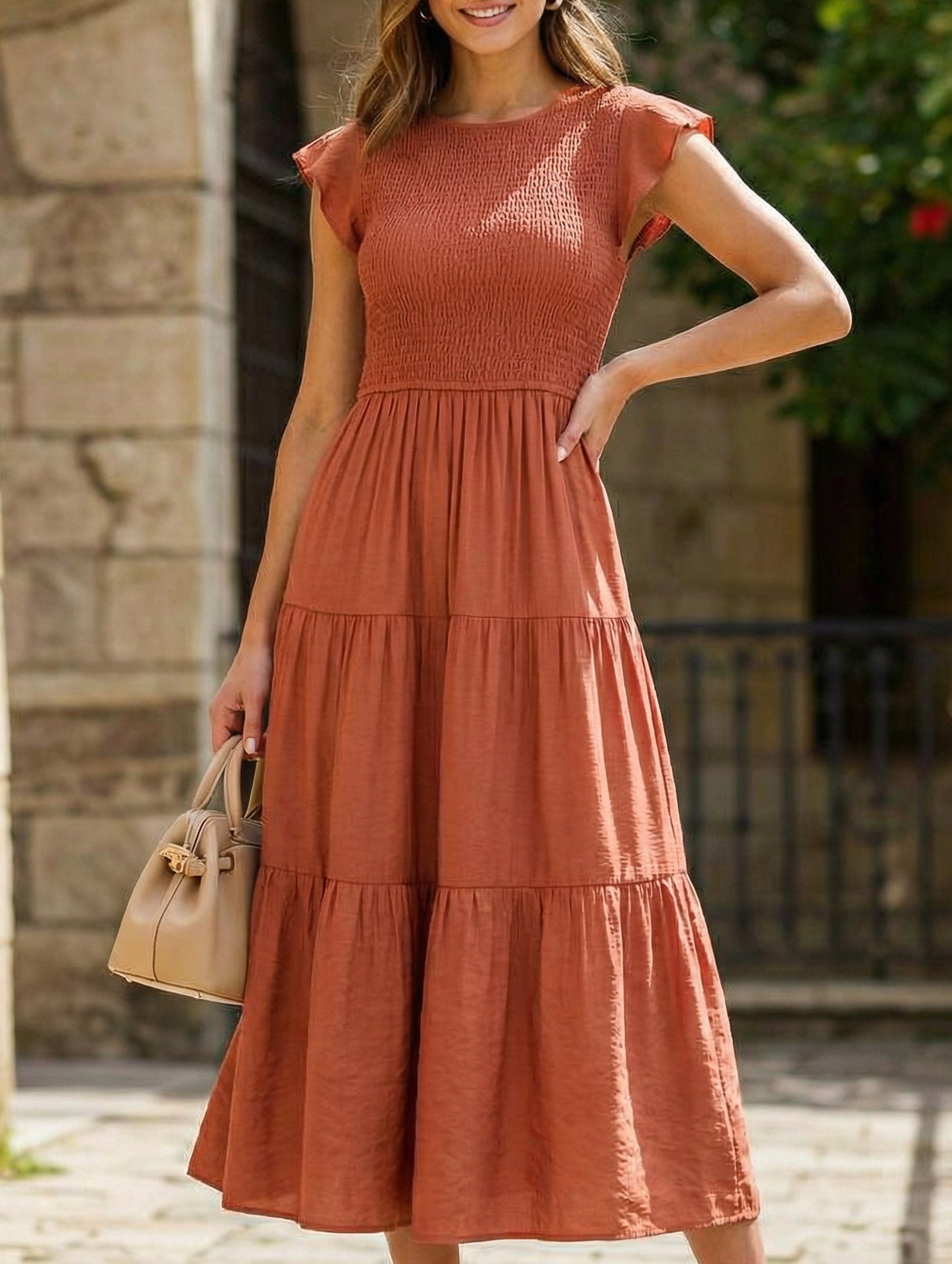 Anna-Berg | Solid Color Cross-Border Sleeved Dress