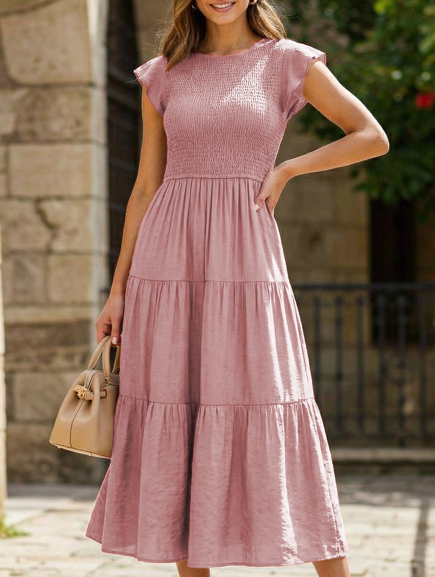 Anna-Berg | Solid Color Cross-Border Sleeved Dress