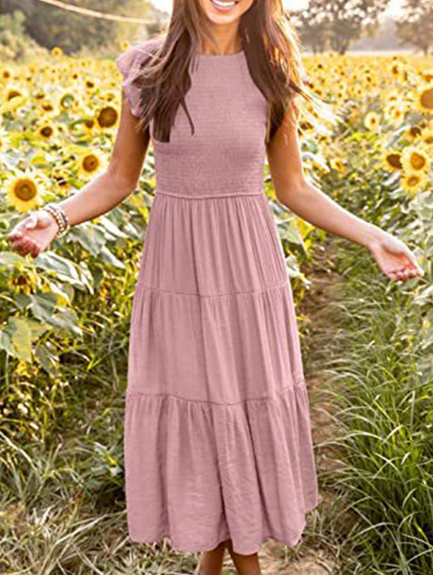 Anna-Berg | Solid Color Cross-Border Sleeved Dress