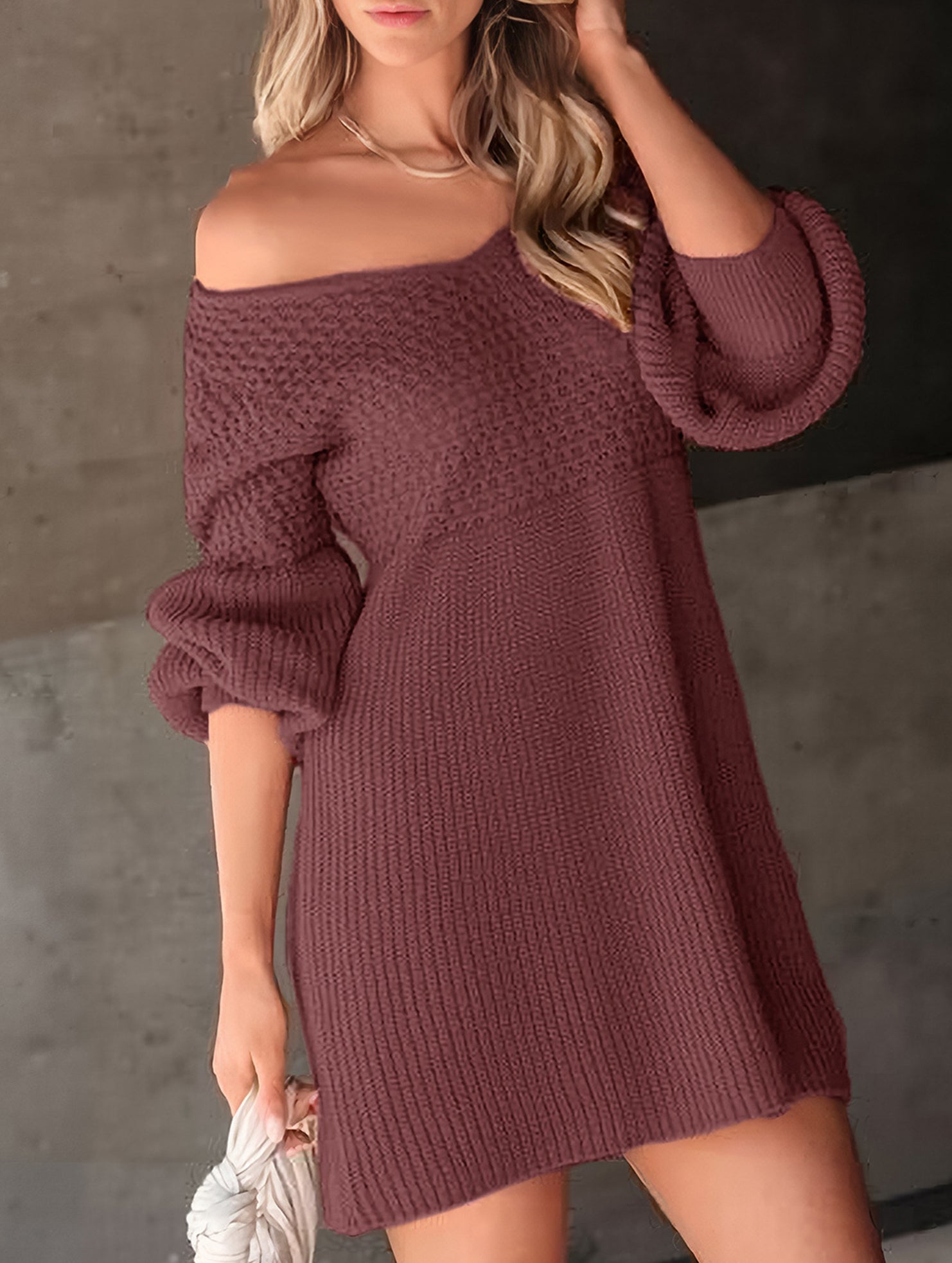 Anna-Berg | V-Neck Puff Sleeve Solid Color Dress