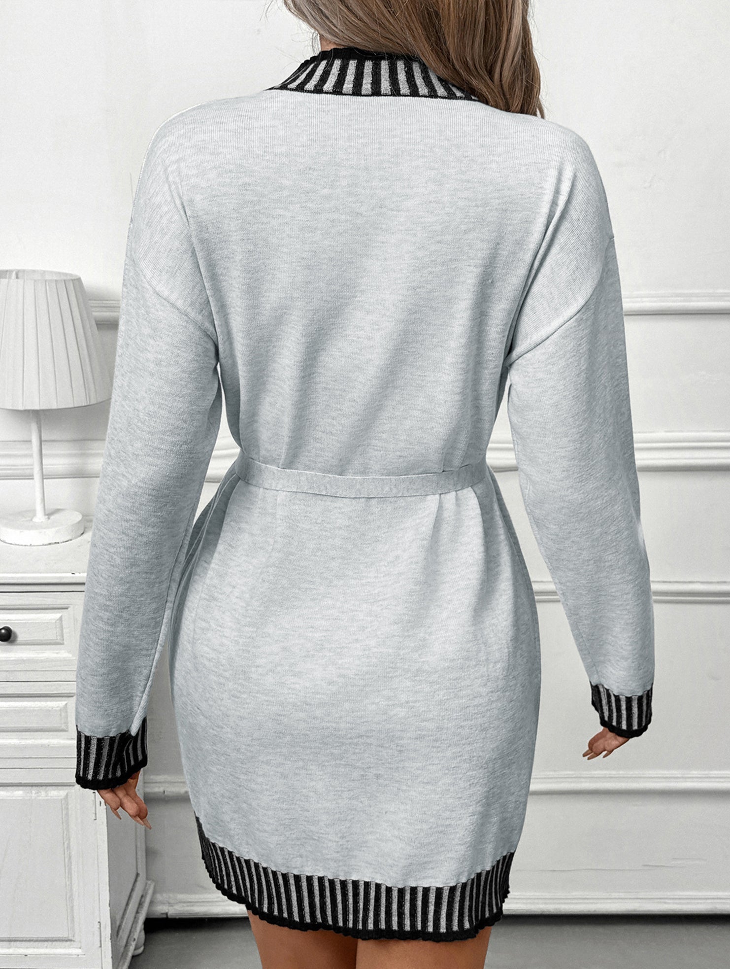 Anna-Berg | Casual Striped Half-High Collar Contrast Dress