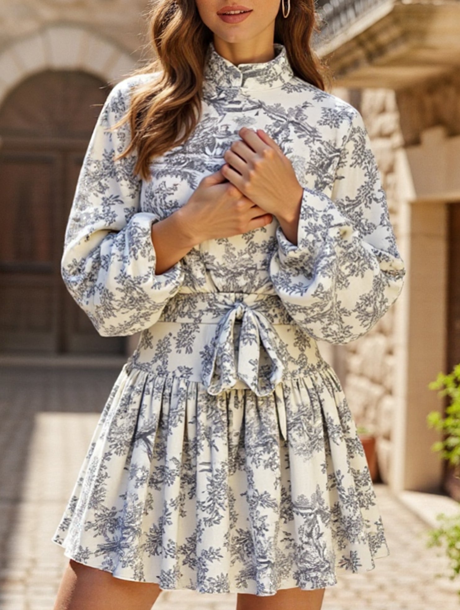 Anna-Berg | Fashionable Long-Sleeved Tie-Print Dress