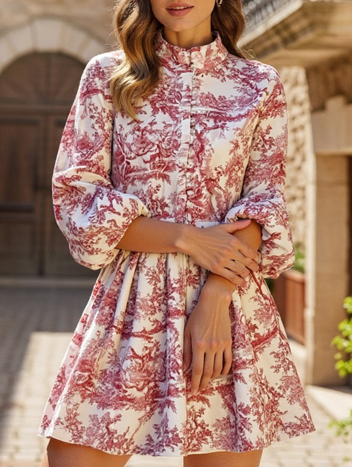 Anna-Berg | Fashionable Long-Sleeved Tie-Print Dress