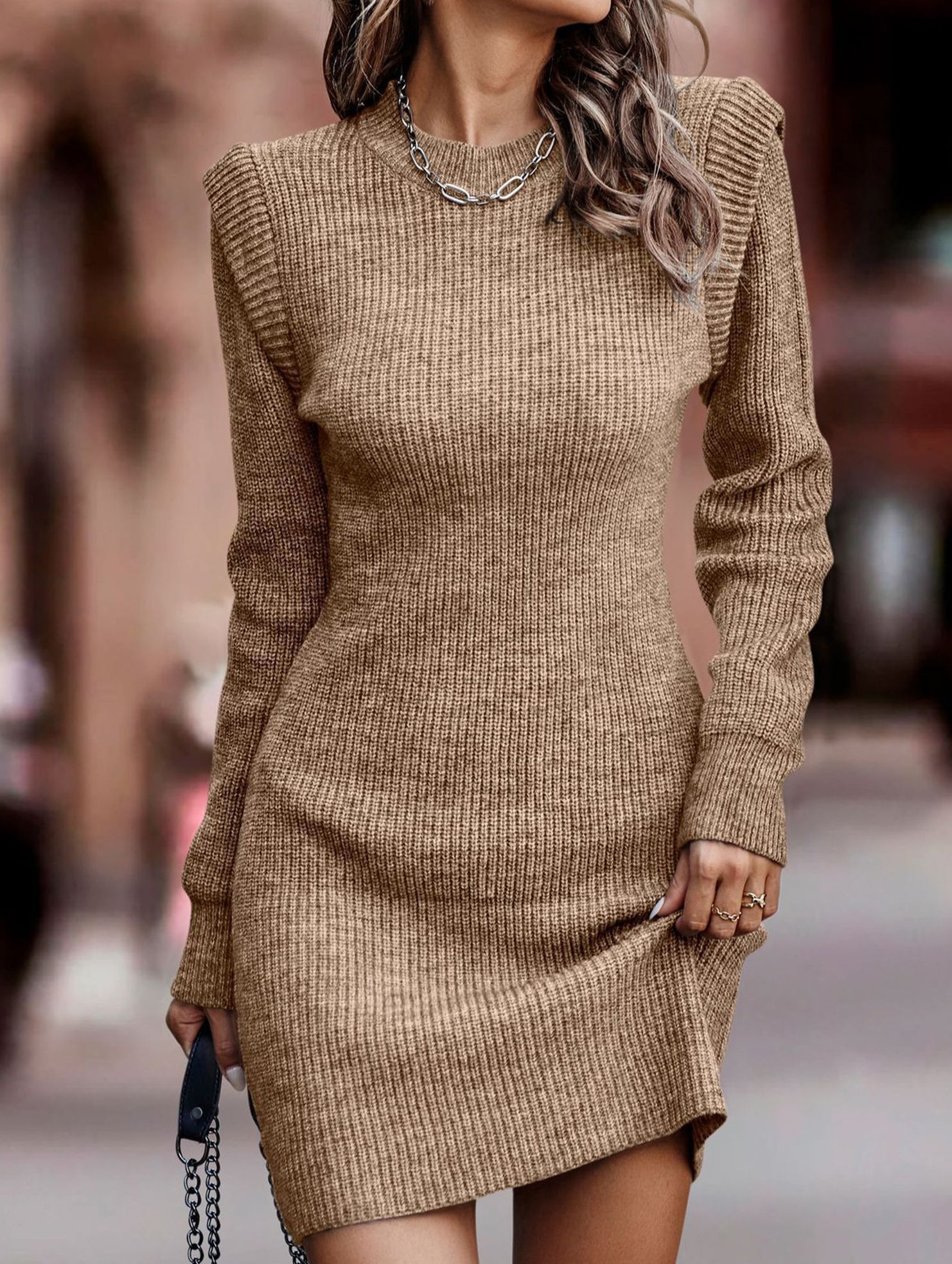 Anna-Berg | Round Neck Long-Sleeved Bodycon Sweater Dress