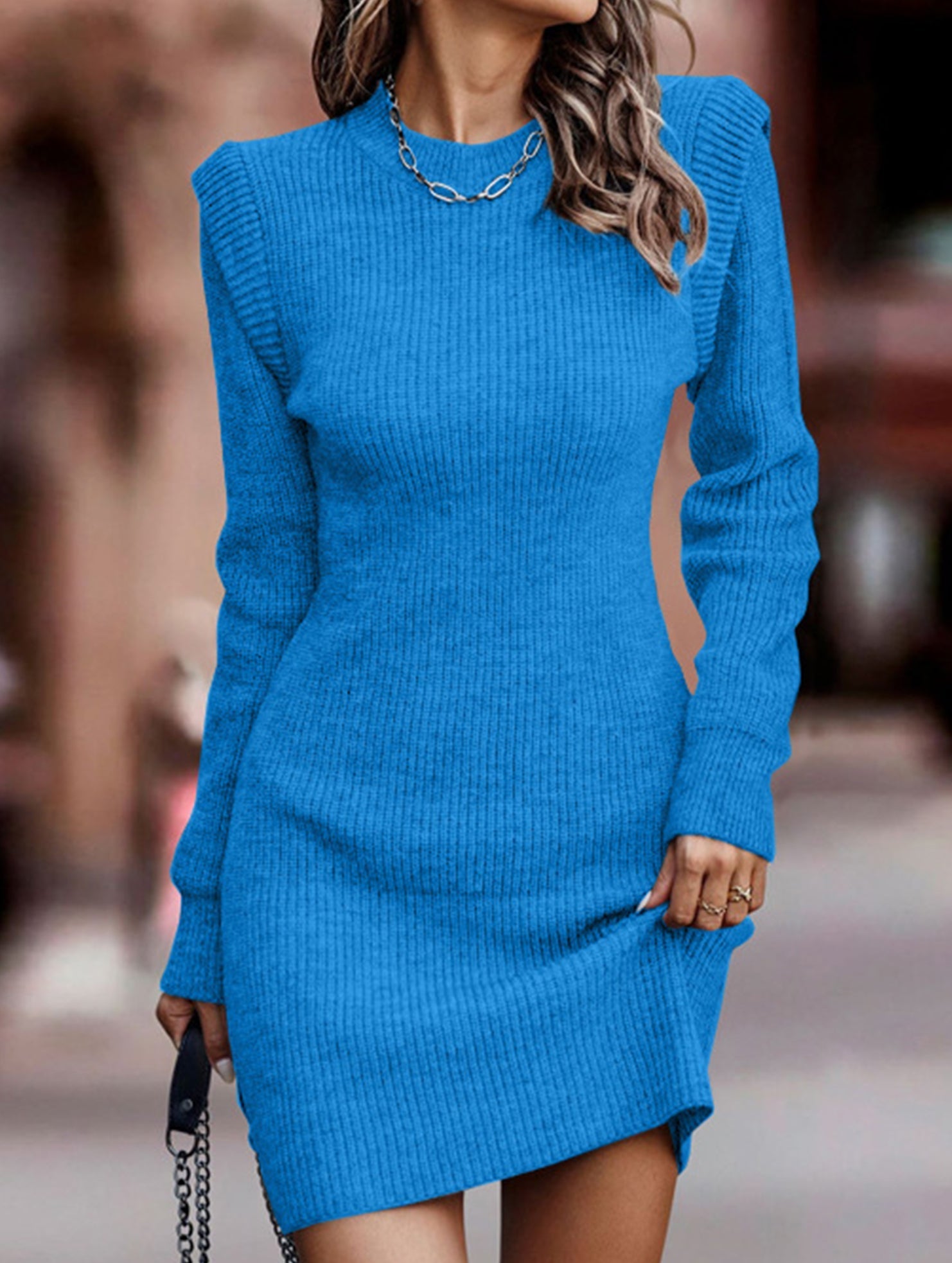Anna-Berg | Round Neck Long-Sleeved Bodycon Sweater Dress