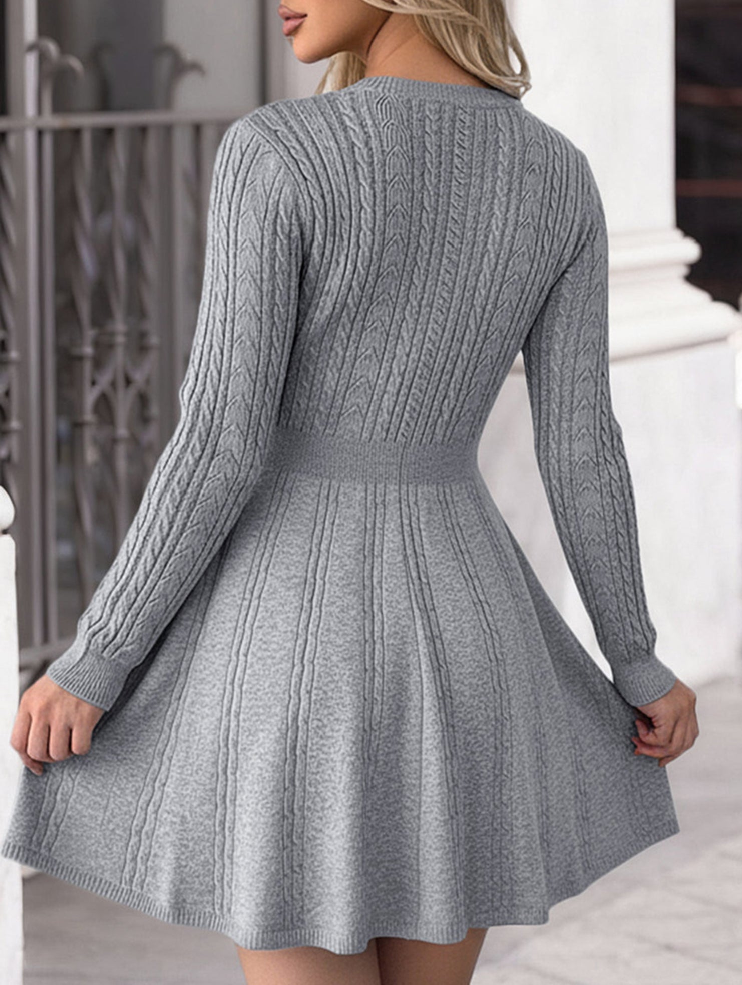 Anna-Berg | Grey Textured Knit Fitted Dress
