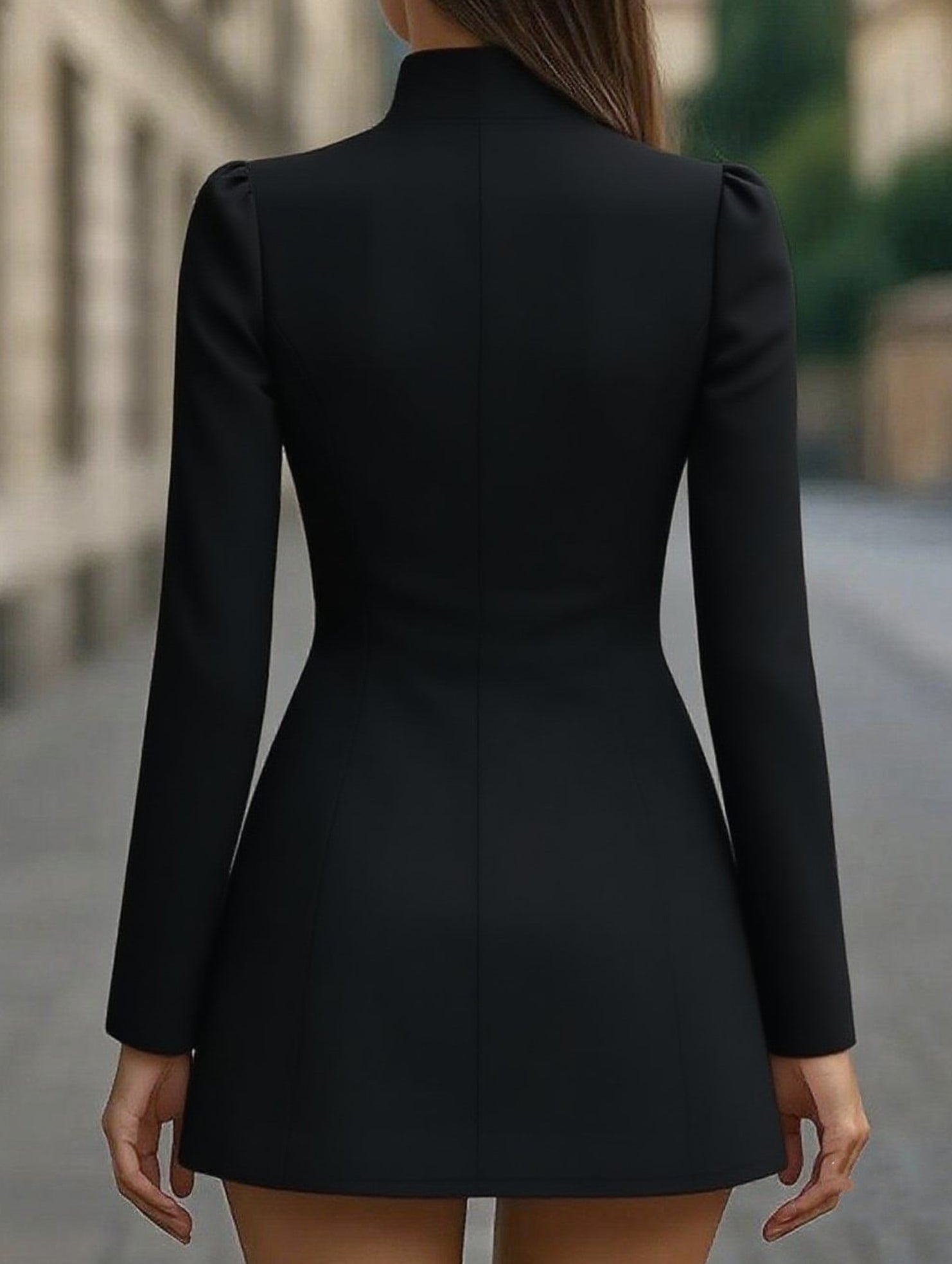 Anna-Berg | Slim-Fit Stand-Up Collar Single-Breasted Dress