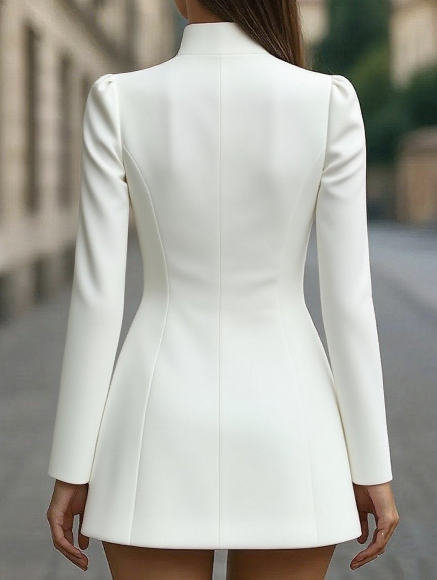 Anna-Berg | Slim-Fit Stand-Up Collar Single-Breasted Dress