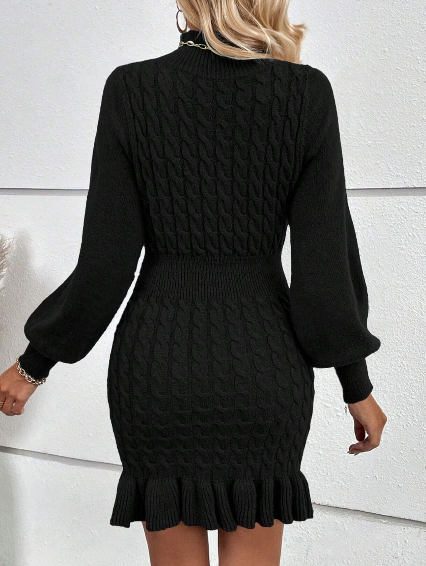 Anna-Berg | Fashionable Cable Knit Waist-Cinching Sweater Dress