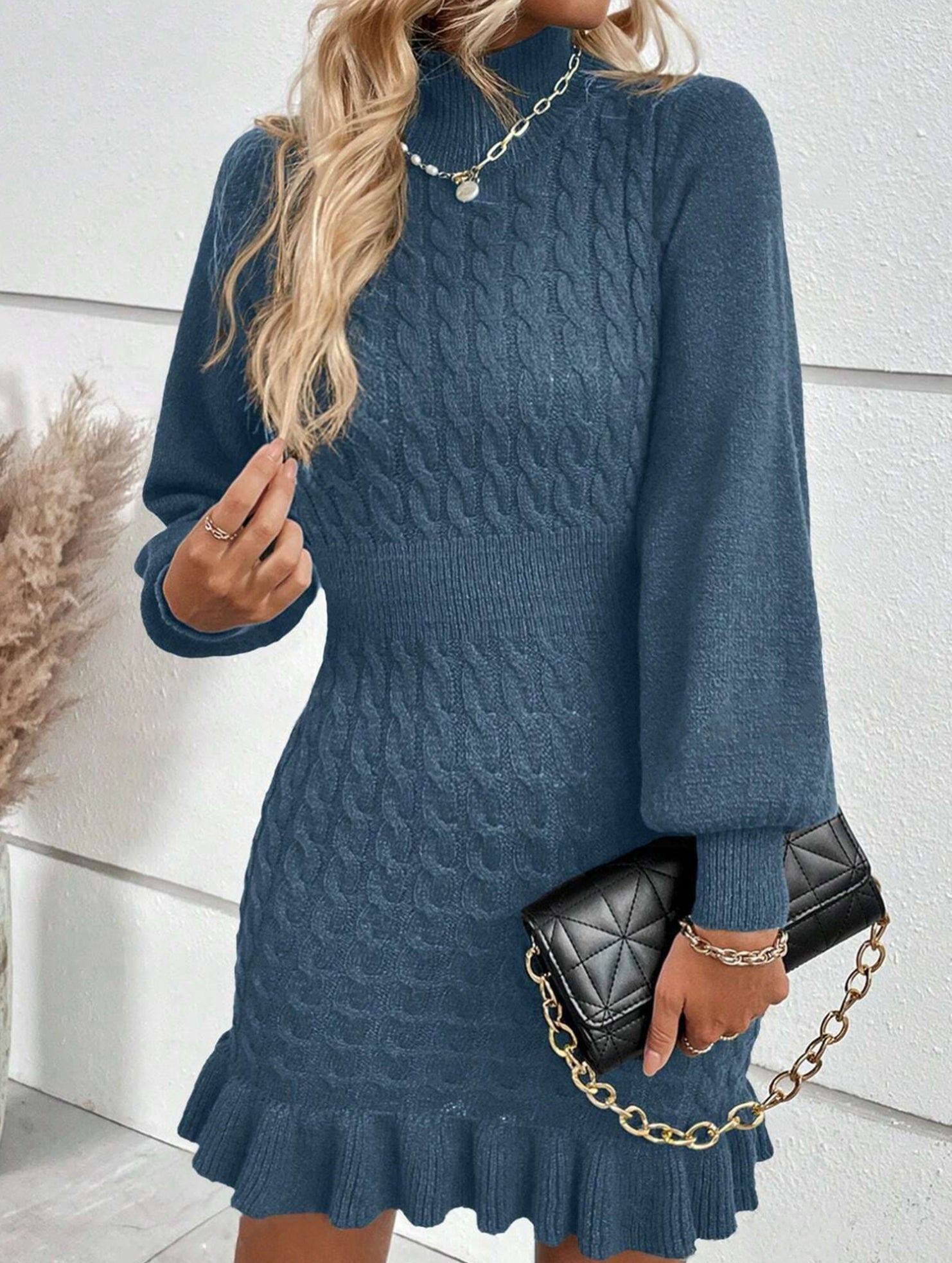 Anna-Berg | Fashionable Cable Knit Waist-Cinching Sweater Dress
