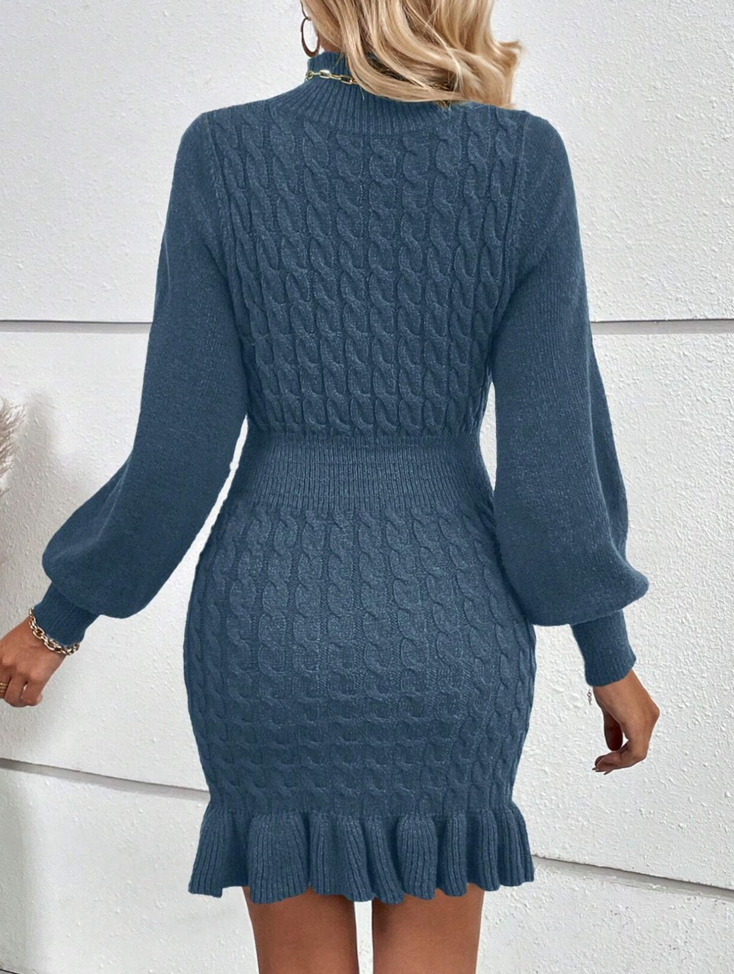 Anna-Berg | Fashionable Cable Knit Waist-Cinching Sweater Dress