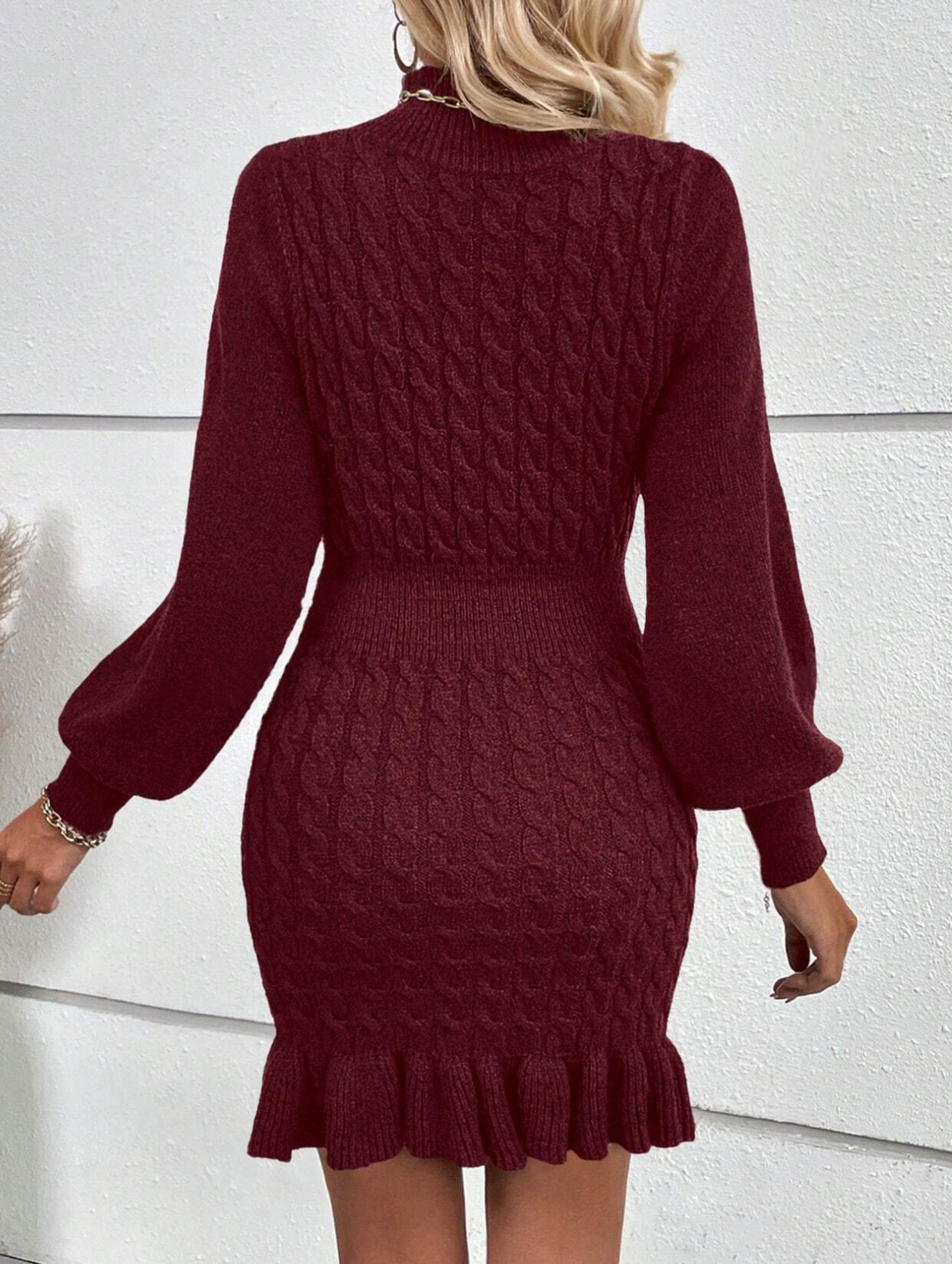 Anna-Berg | Fashionable Cable Knit Waist-Cinching Sweater Dress