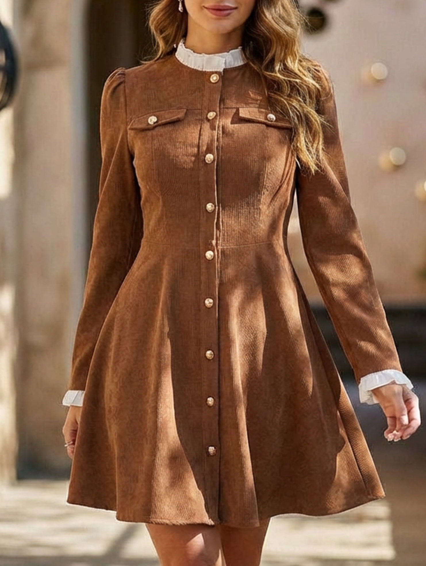 Anna-Berg | High-Neck Single-Breasted Cardigan Dress