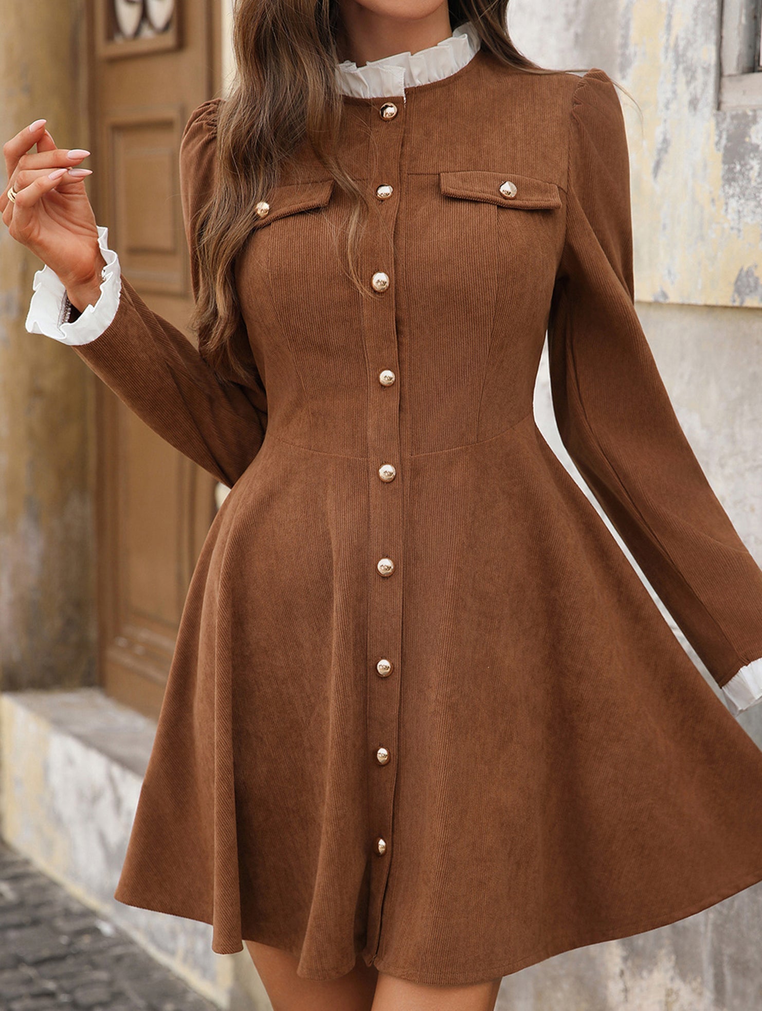 Anna-Berg | High-Neck Single-Breasted Cardigan Dress