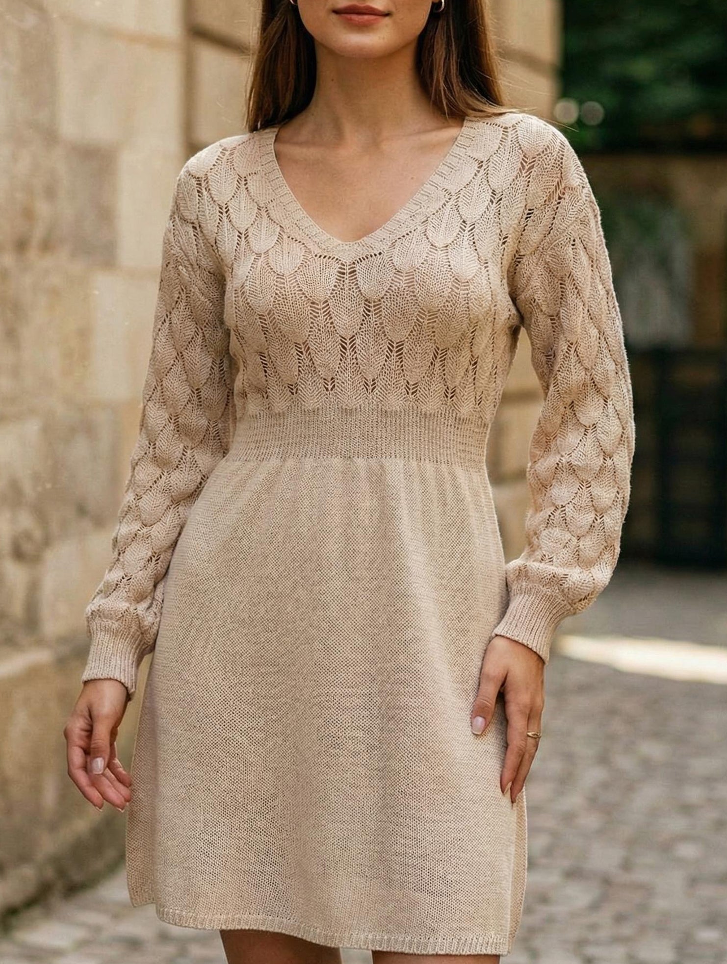 Anna-Berg | Crochet V Neck A-Line Beach Dress