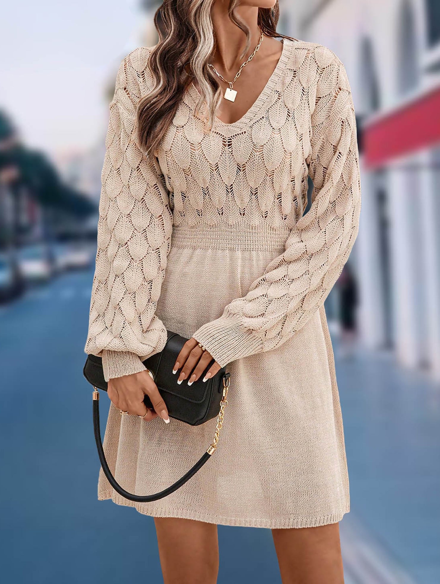 Anna-Berg | Crochet V Neck A-Line Beach Dress