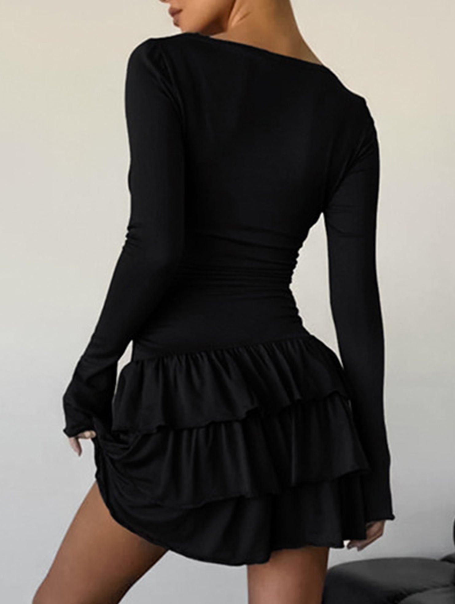 Anna-Berg | Waist Cinched Ruffle Long Sleeve Dress