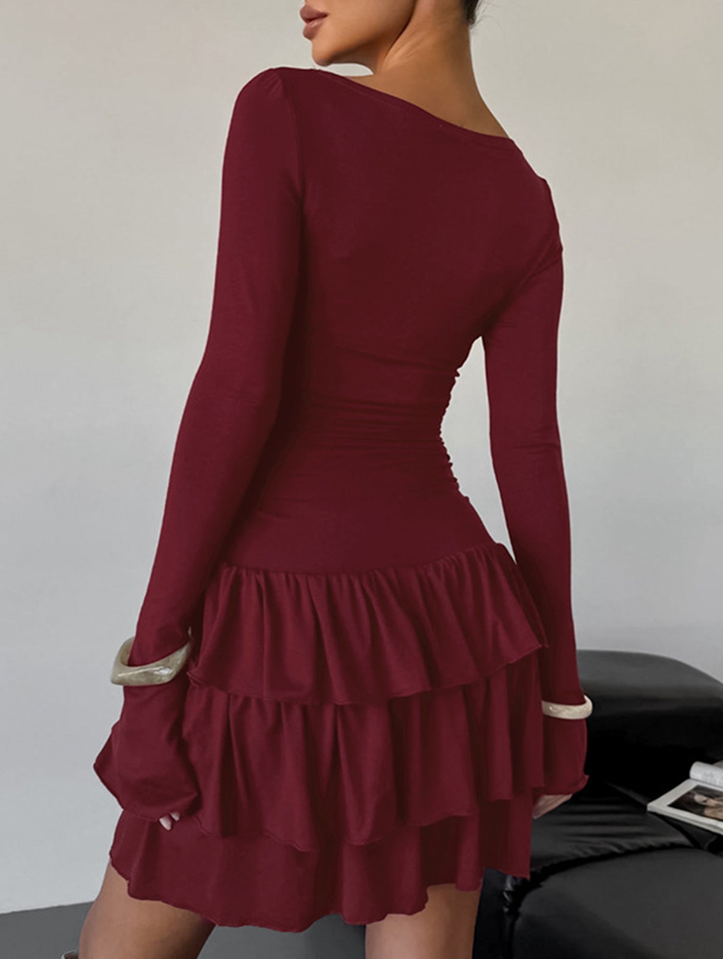 Anna-Berg | Waist Cinched Ruffle Long Sleeve Dress