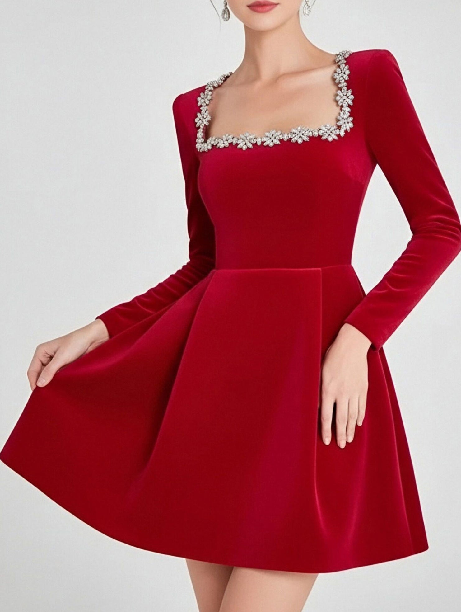 Anna-Berg | Stylish Velvet Square Neck Elegant Dress