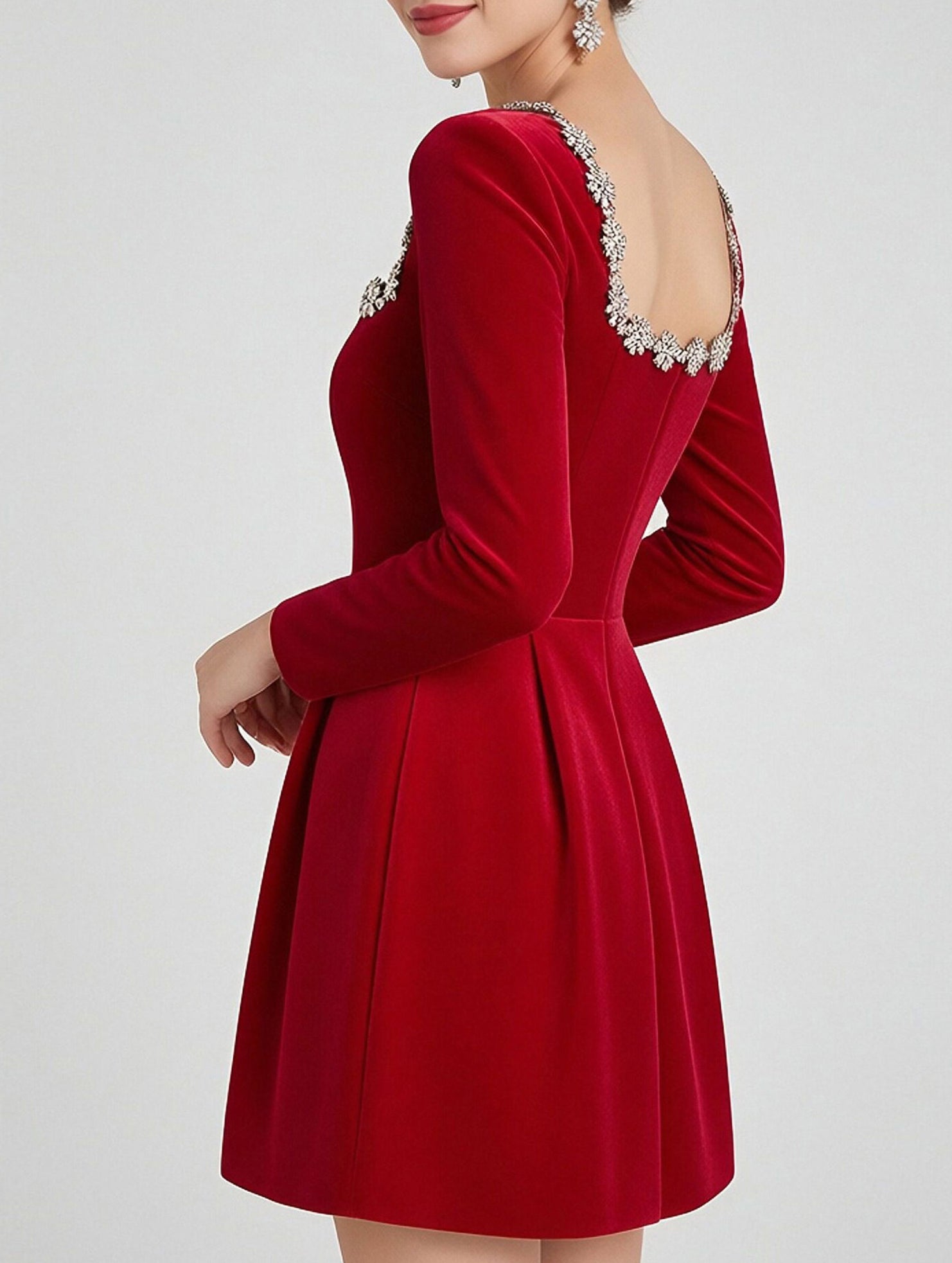 Anna-Berg | Stylish Velvet Square Neck Elegant Dress