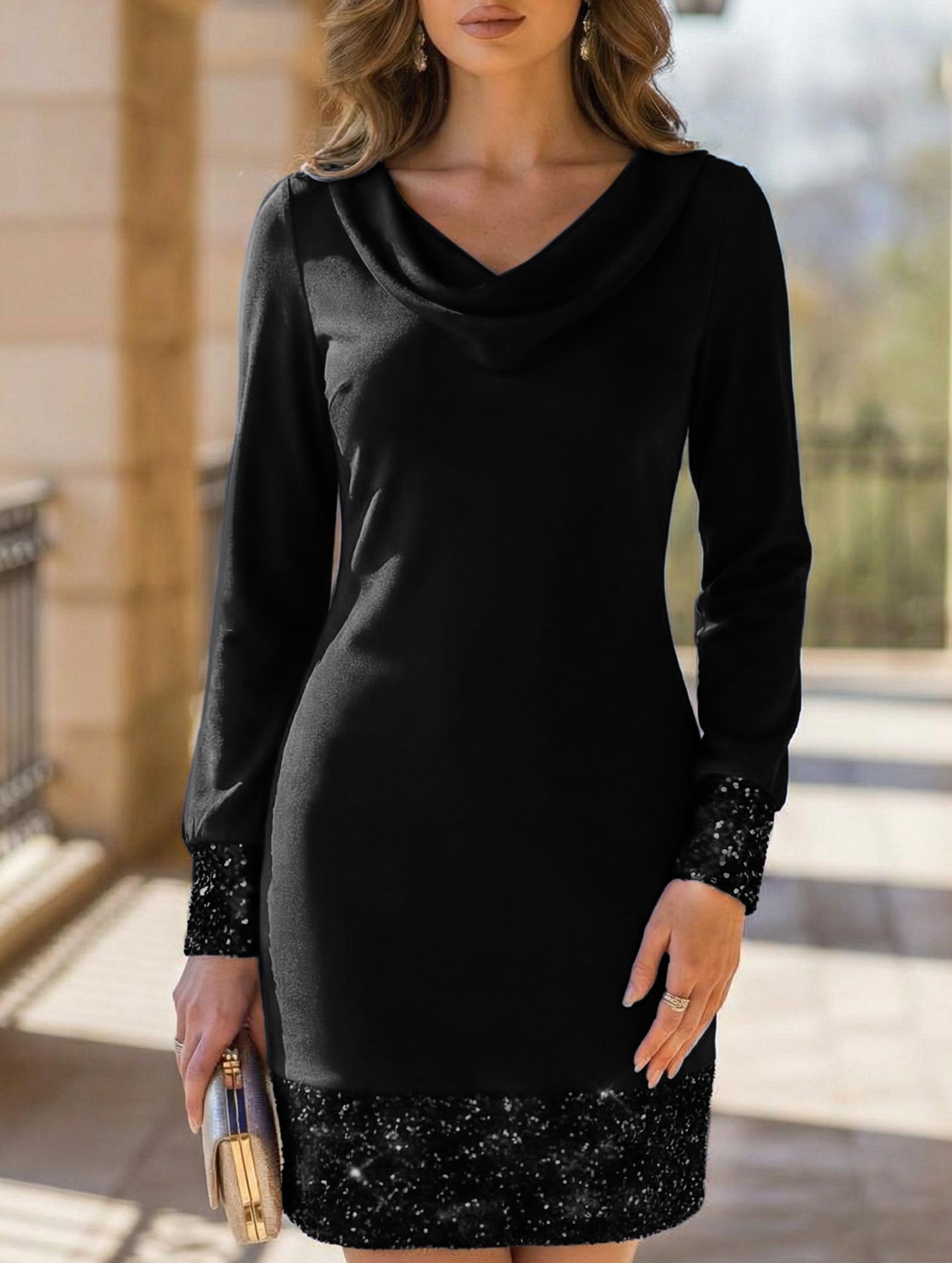 Anna-Berg | Wave Neck Sequin Mesh Party Dress