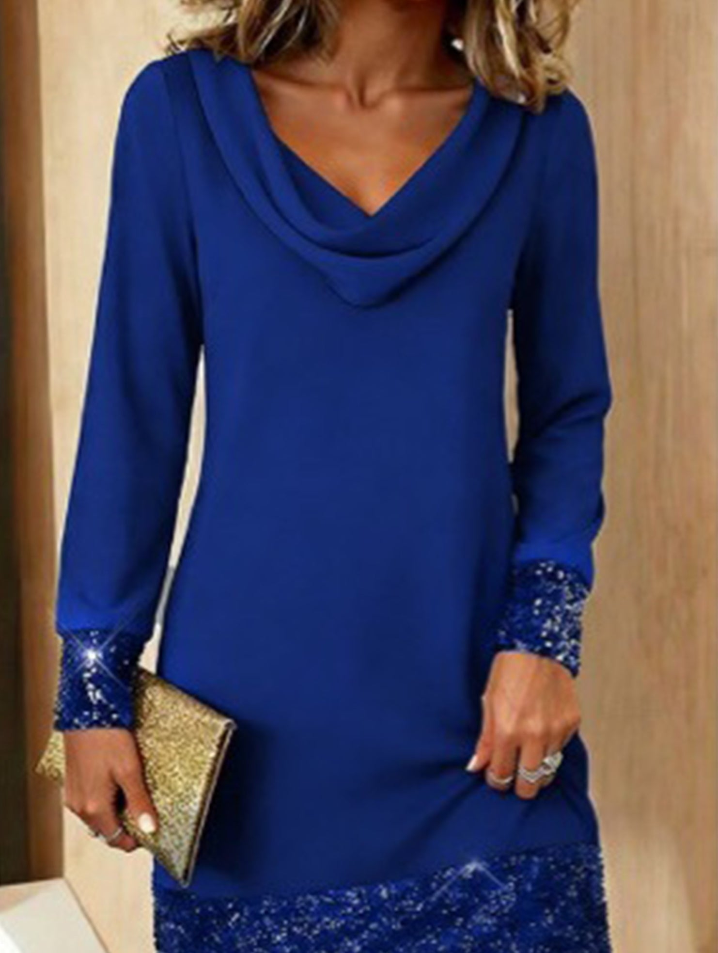 Anna-Berg | Wave Neck Sequin Mesh Party Dress