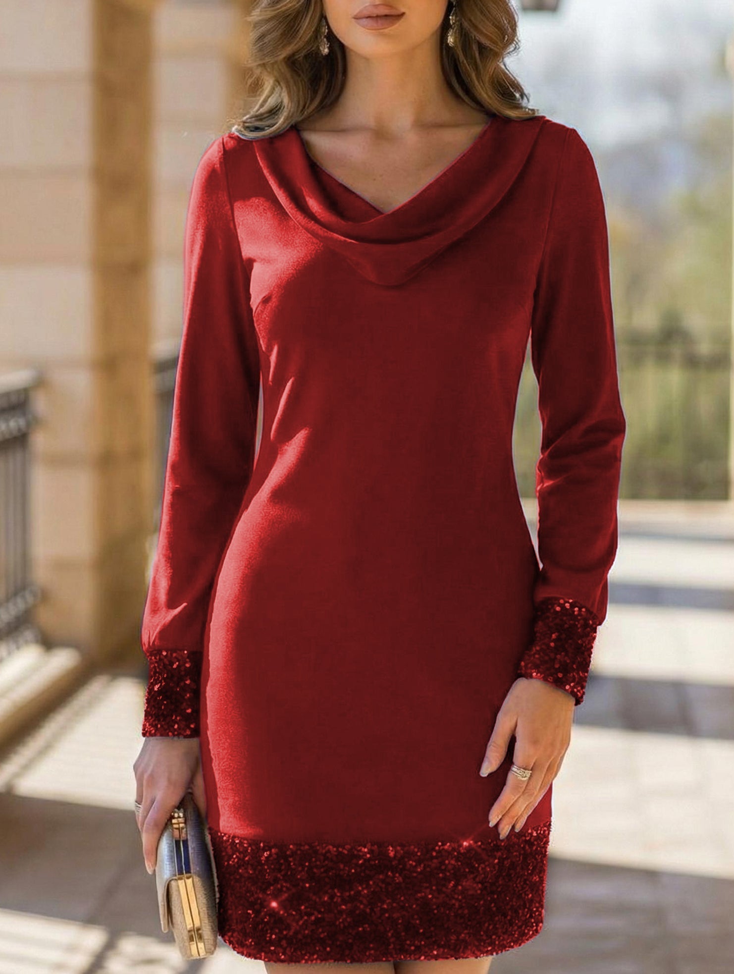 Anna-Berg | Wave Neck Sequin Mesh Party Dress