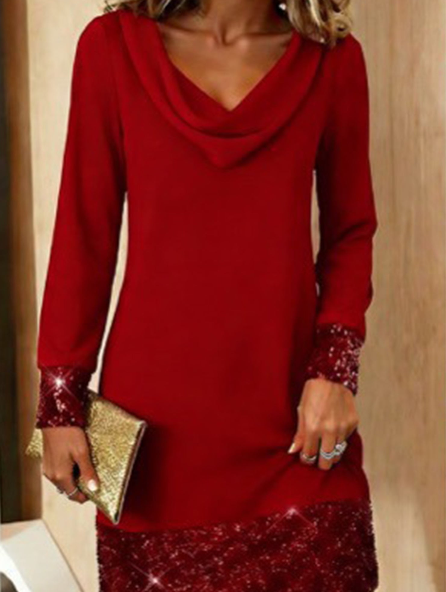 Anna-Berg | Wave Neck Sequin Mesh Party Dress