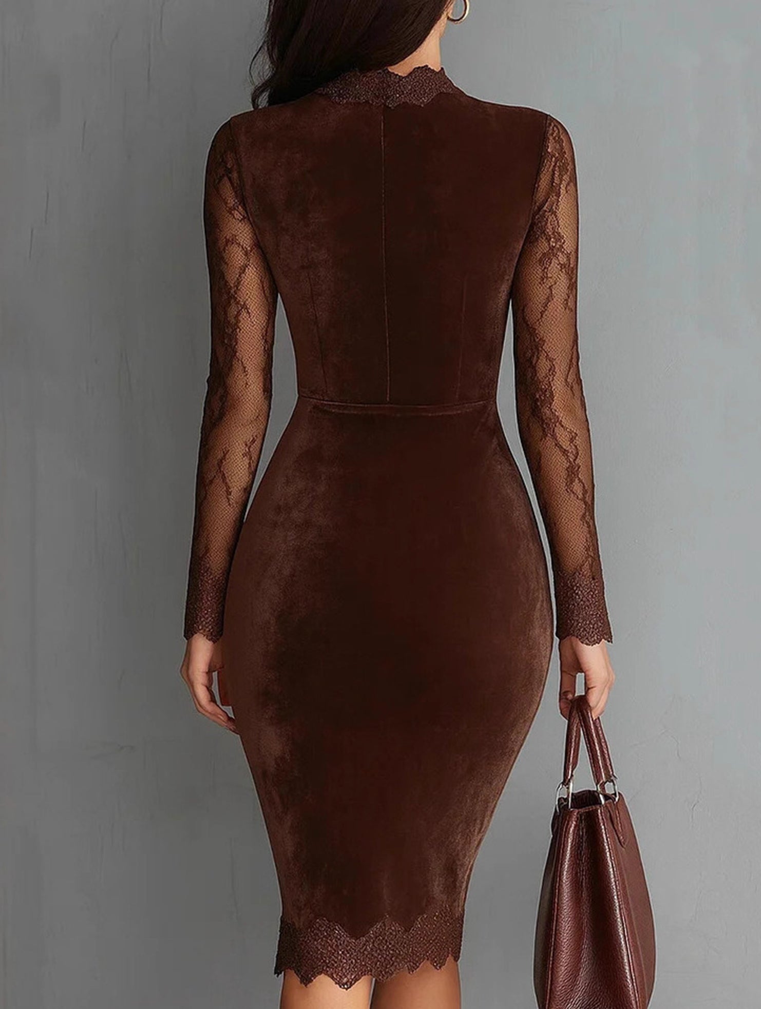 Anna-Berg | Sheer Lace V Neck Slim Dress