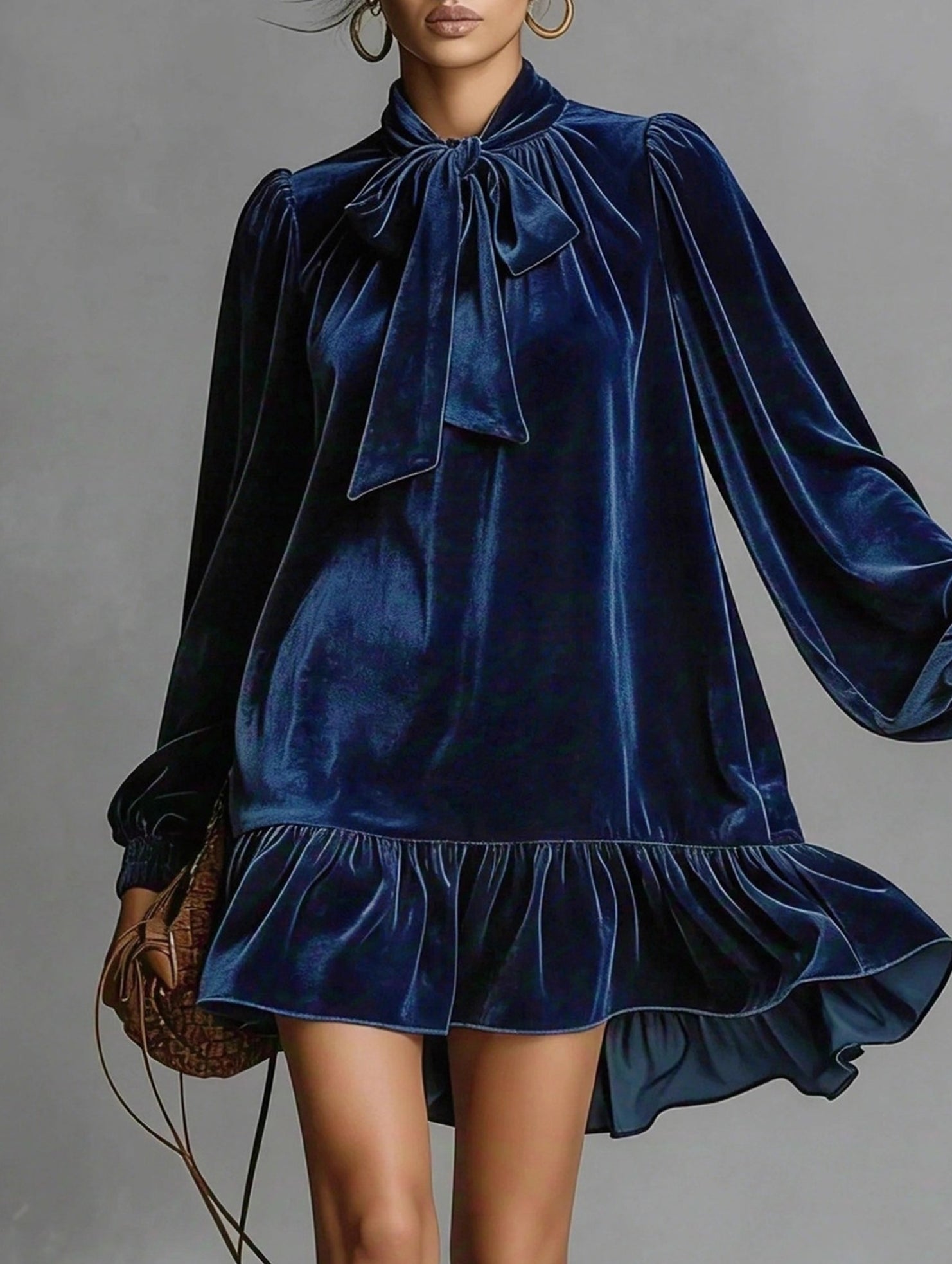 Anna-Berg | Vintage Loose Long Sleeve Solid Dress