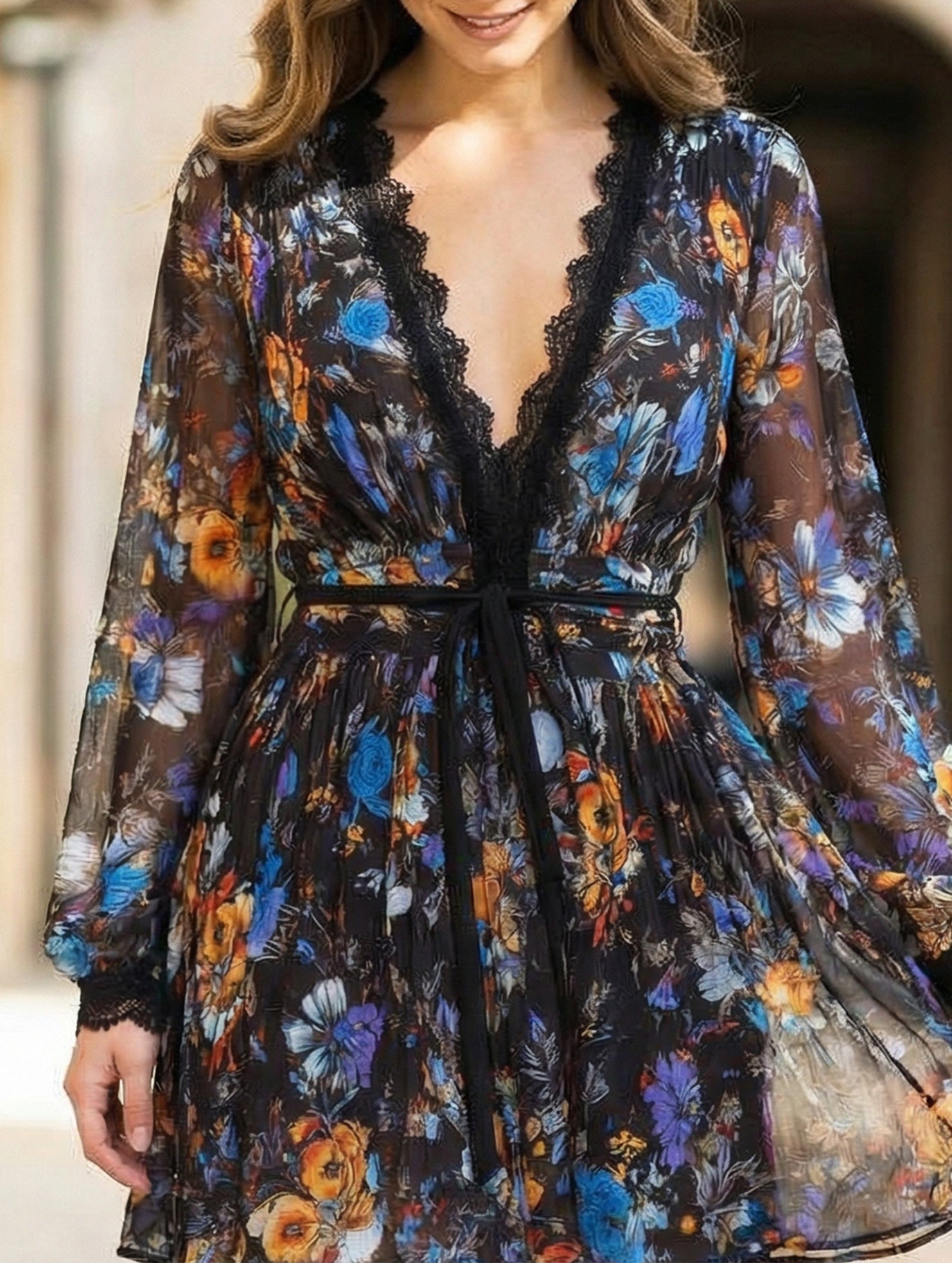 Anna-Berg | V Neck Organza Waist Fit Dress