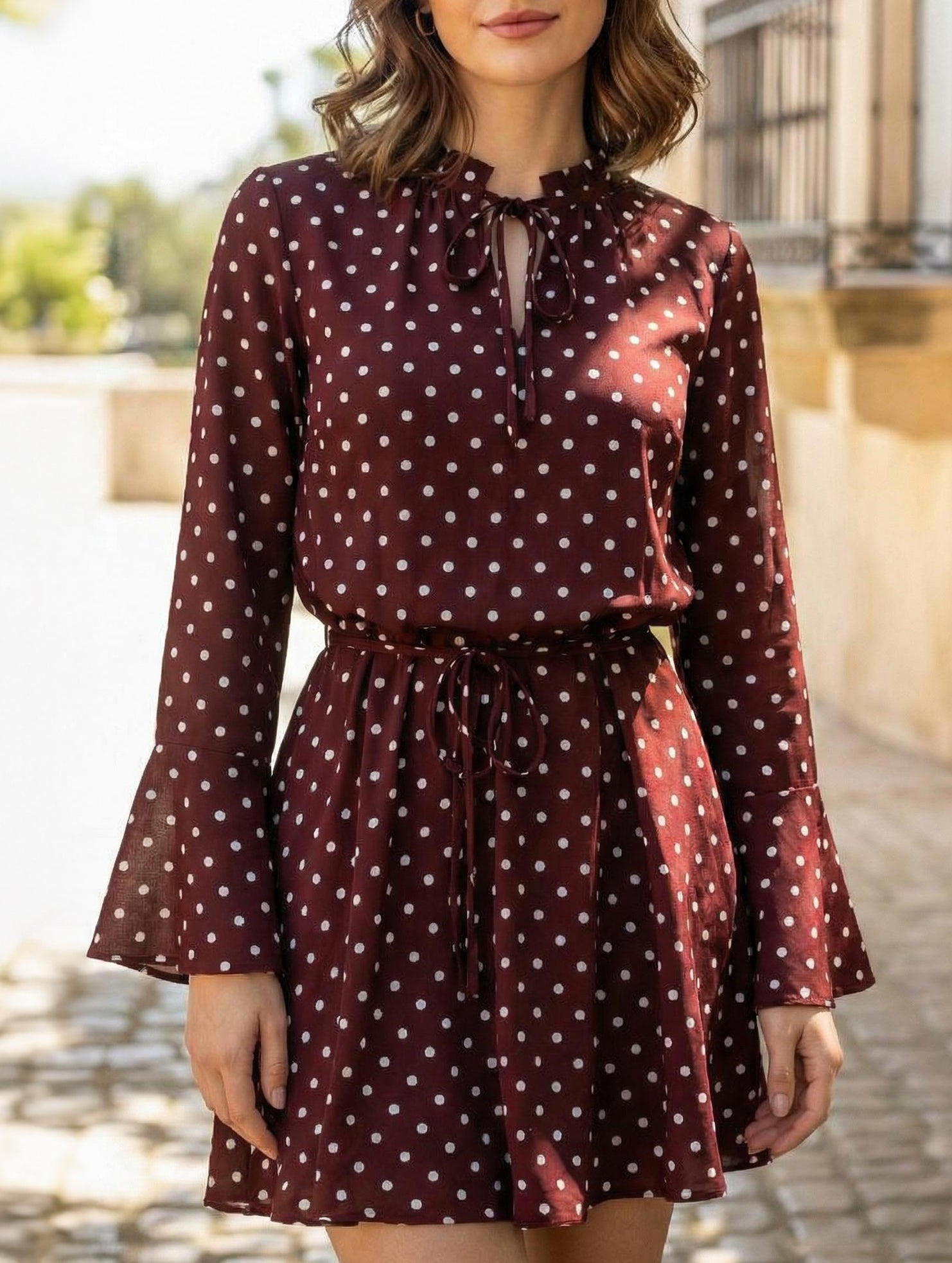 Anna-Berg | Polka Dot V Neck Long Dress