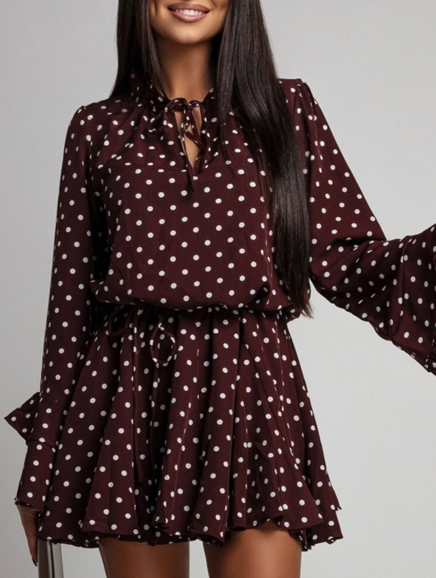 Anna-Berg | Polka Dot V Neck Long Dress