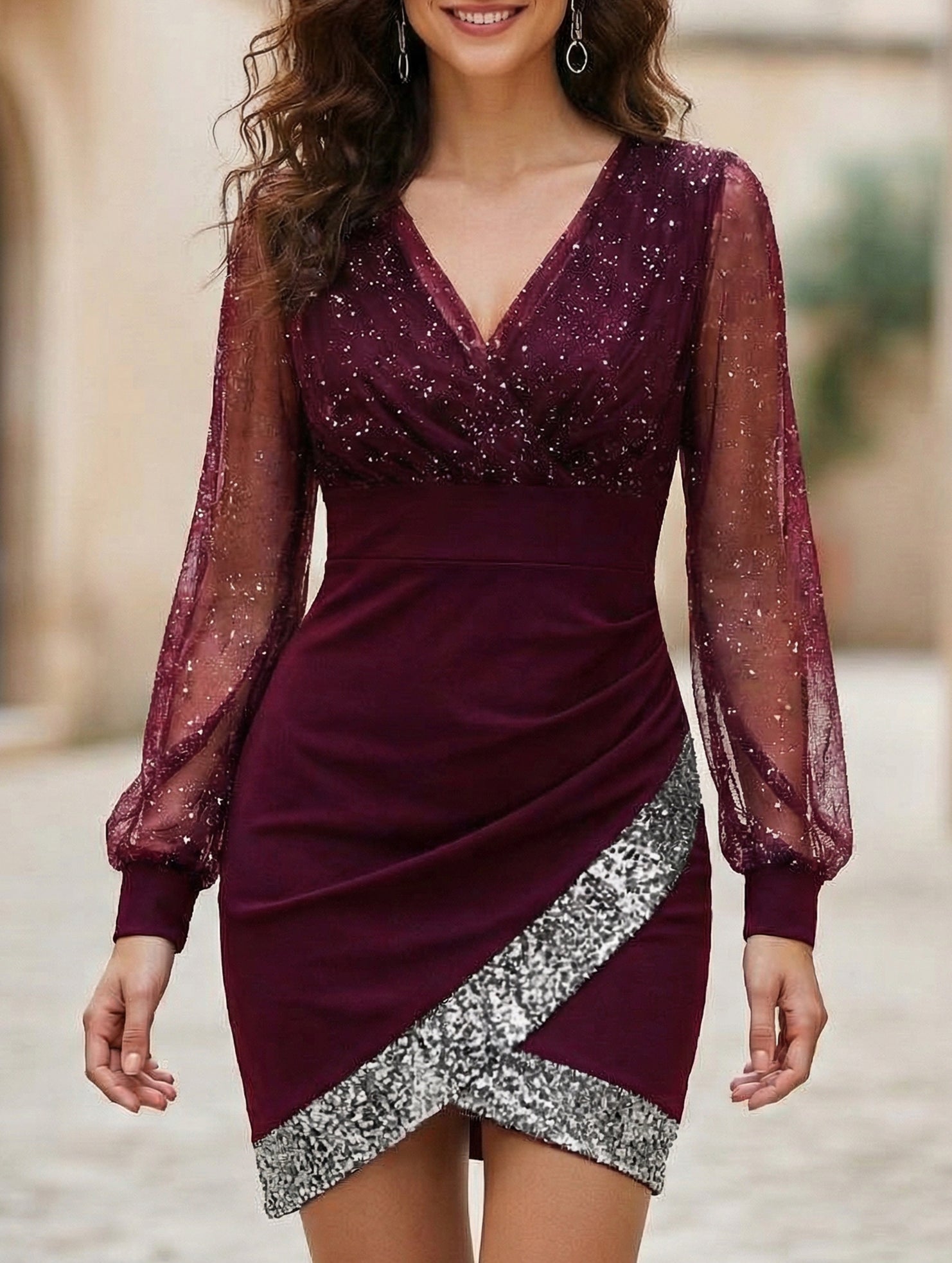 Anna-Berg | Mesh Sequin Patchwork Dress