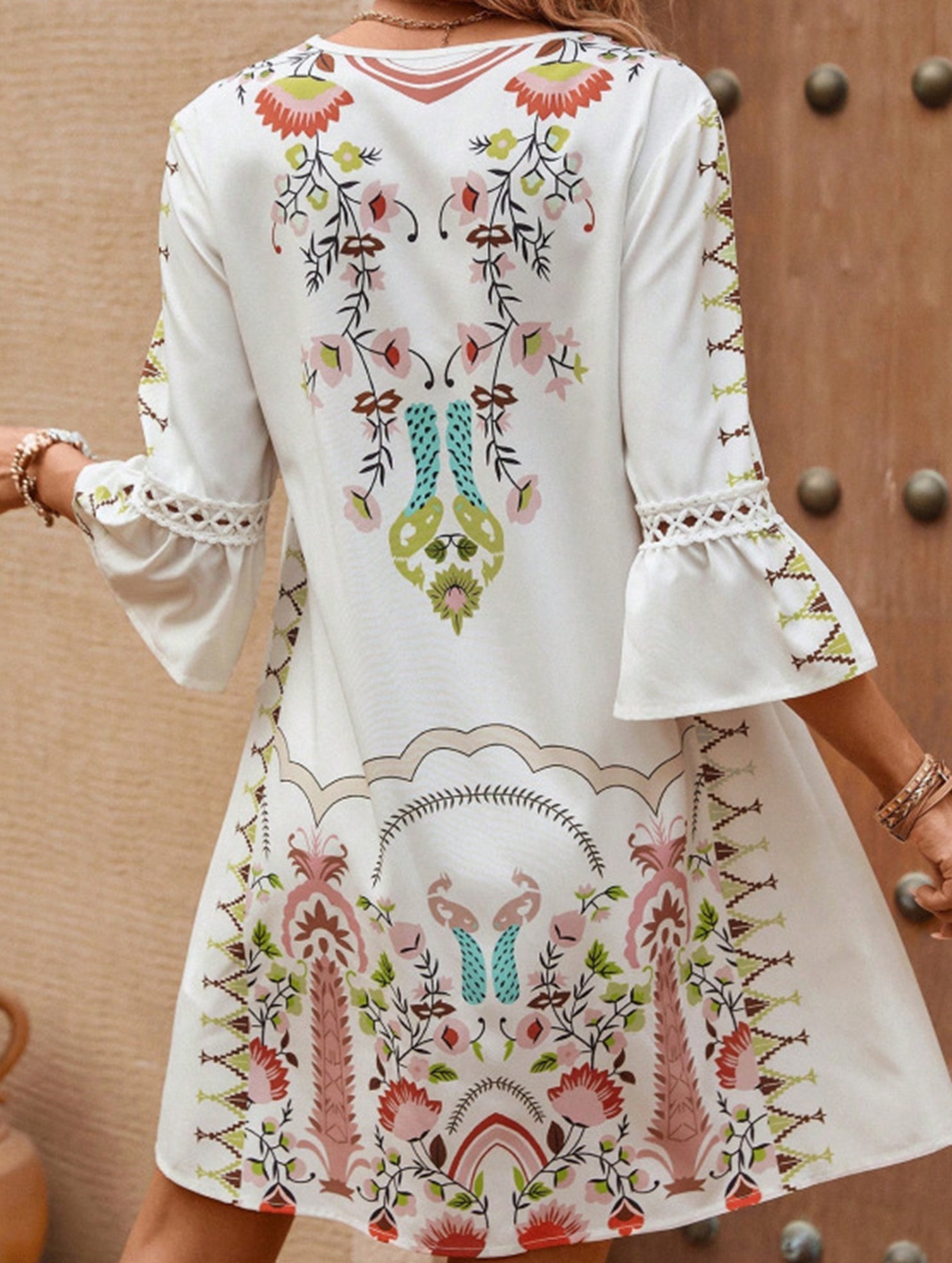 Anna-Berg | V Neck Lace Patch Print Dress