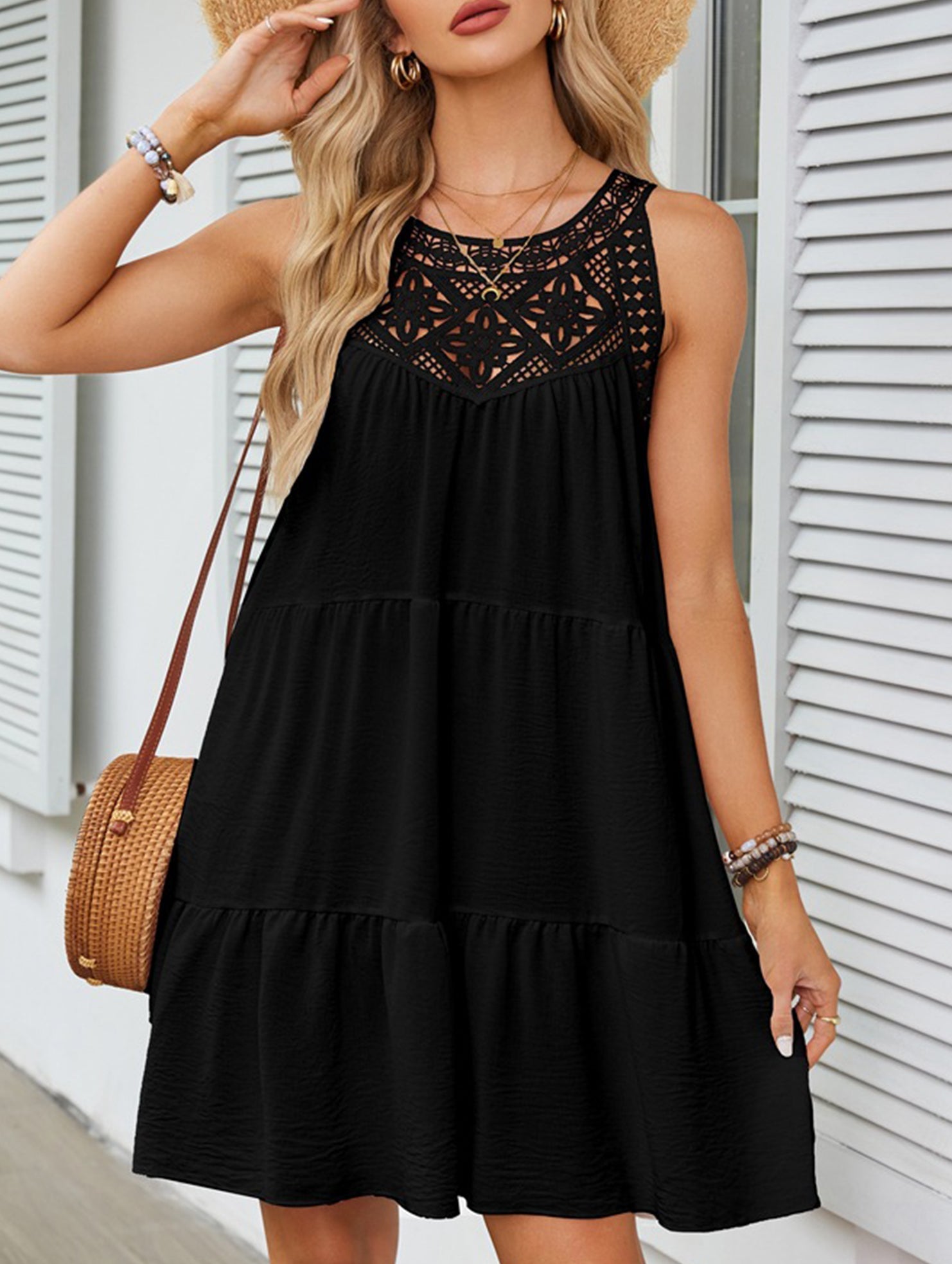 Anna-Berg | Lace Patch Halter A-Line Dress