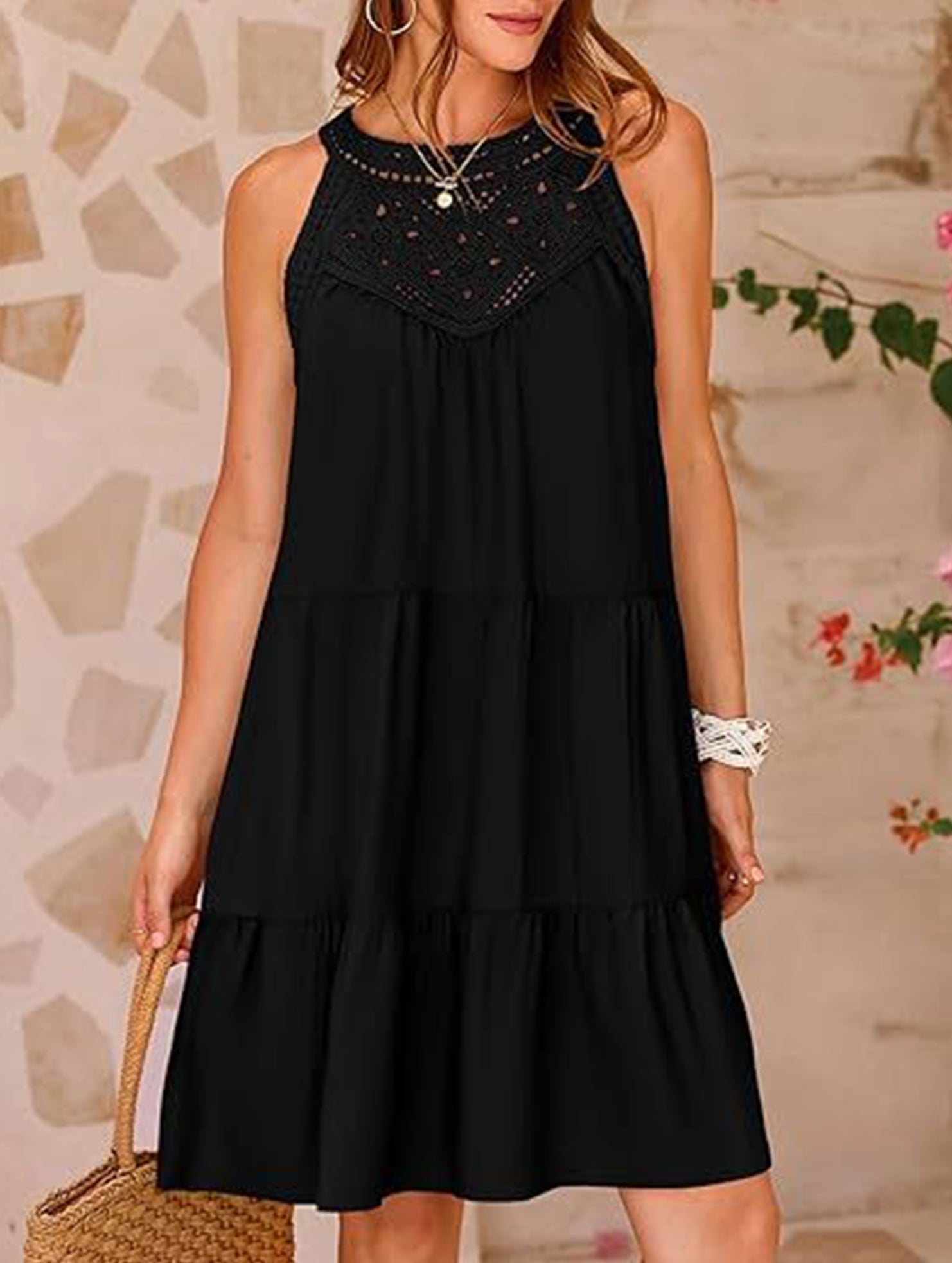 Anna-Berg | Lace Patch Halter A-Line Dress