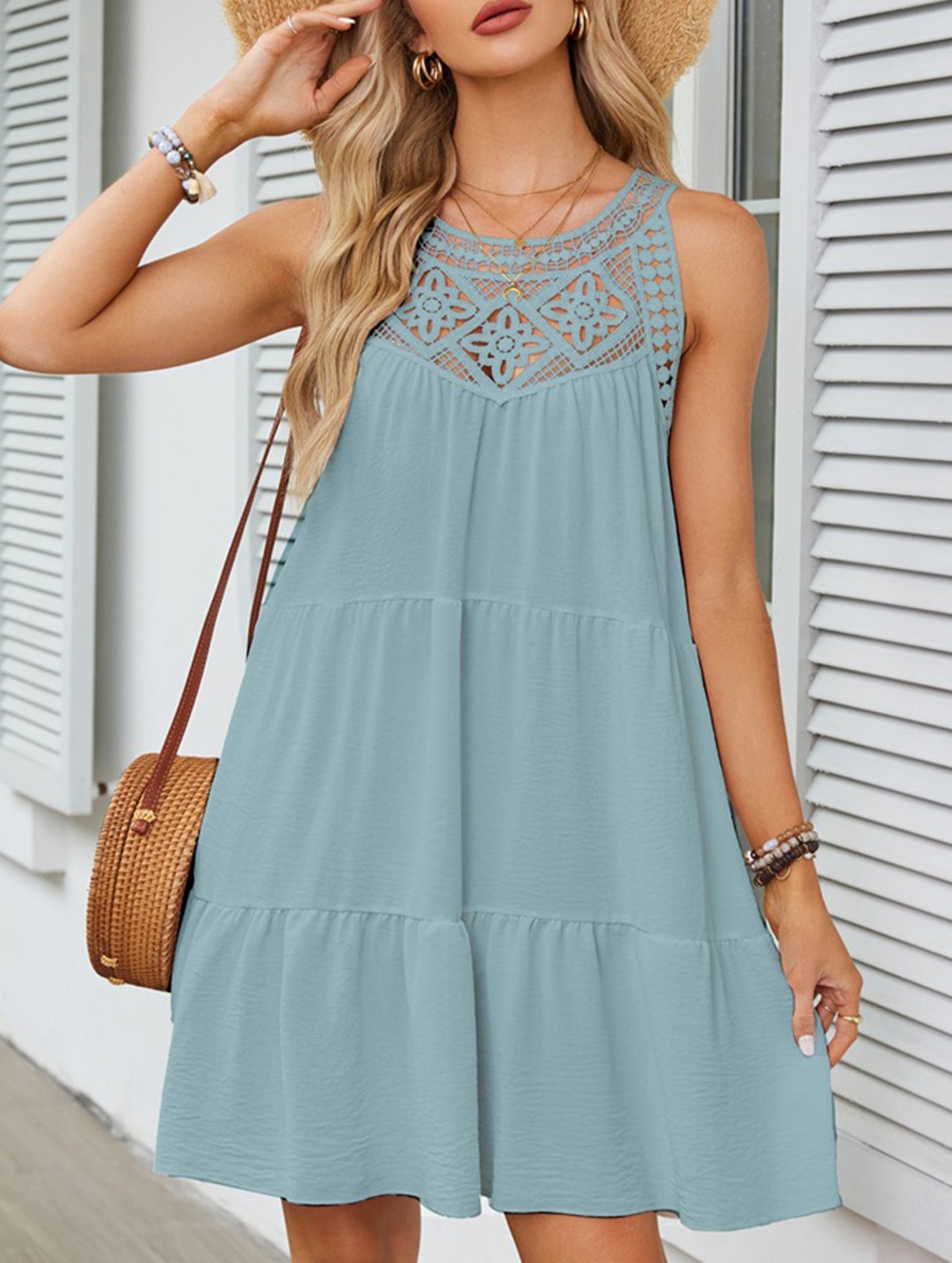 Anna-Berg | Lace Patch Halter A-Line Dress