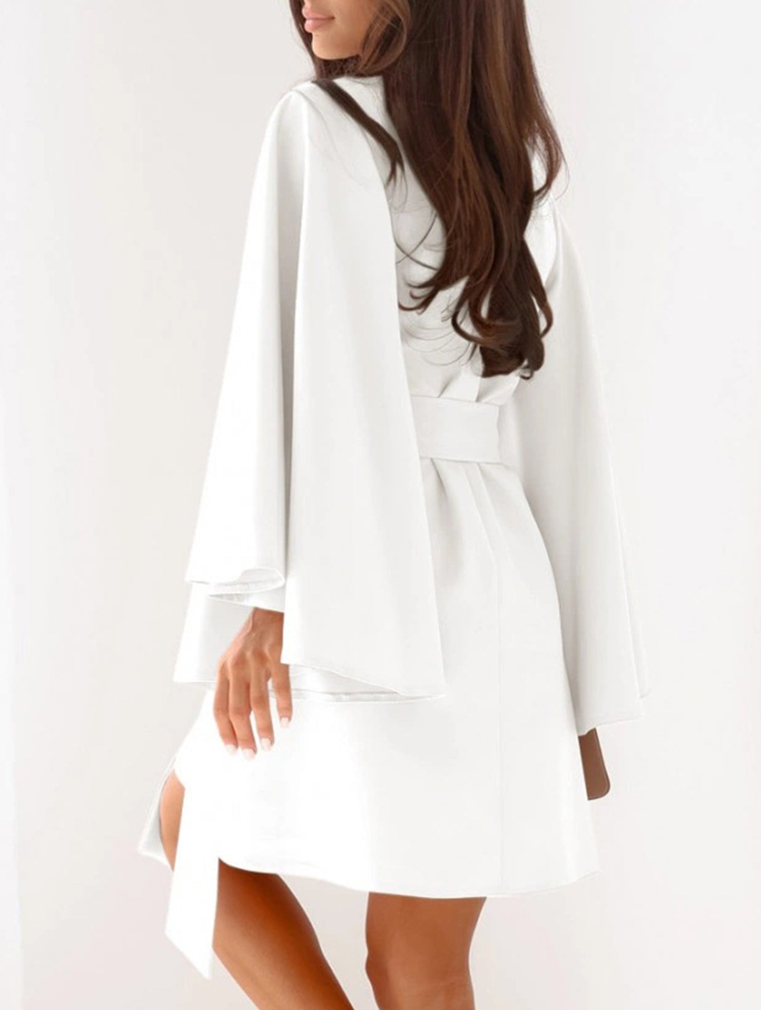 Anna-Berg | Round Neck Flare Sleeve Belted Dress