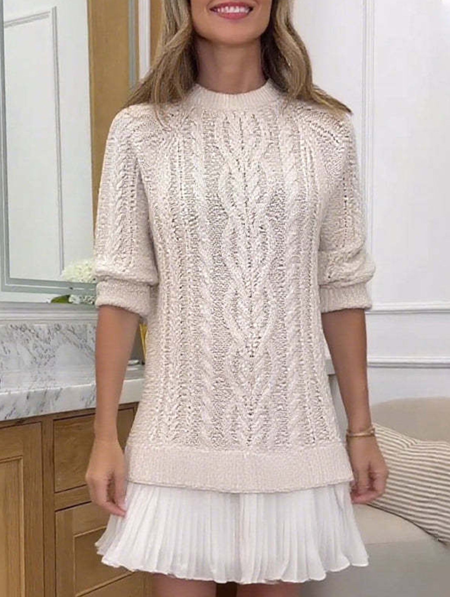 Anna-Berg | Cable Knit Chiffon Patchwork Dress