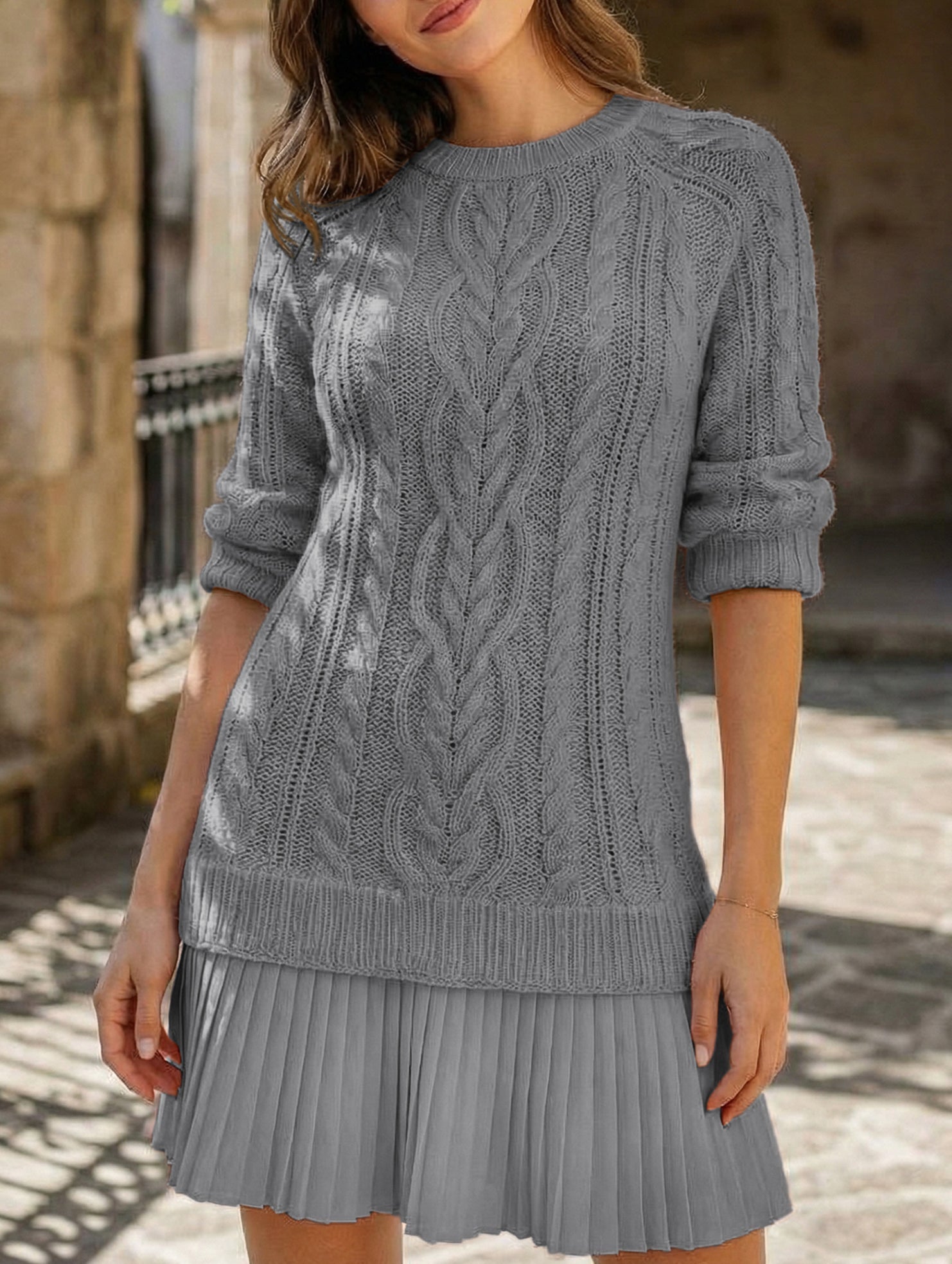 Anna-Berg | Cable Knit Chiffon Patchwork Dress