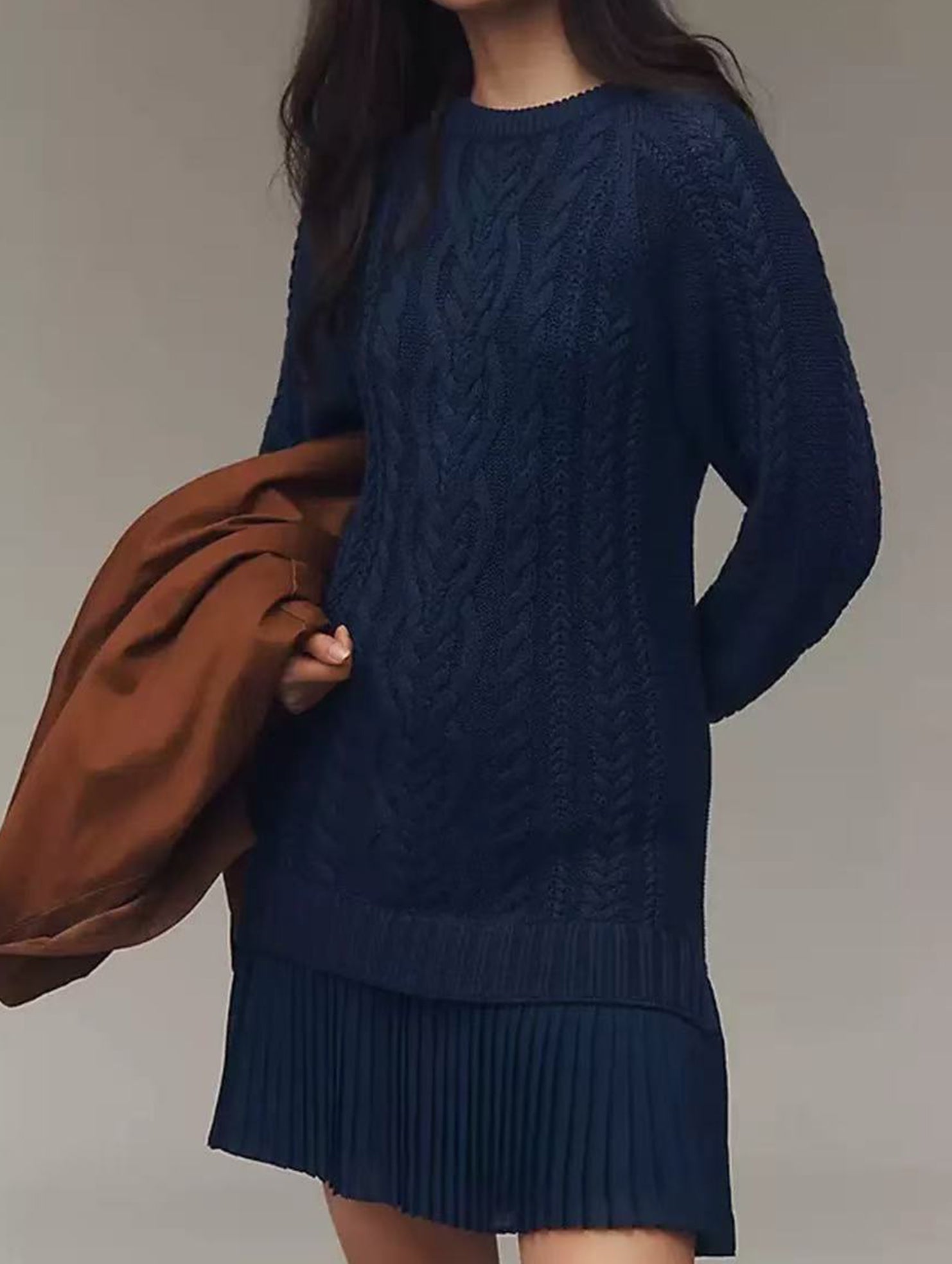 Anna-Berg | Cable Knit Chiffon Patchwork Dress