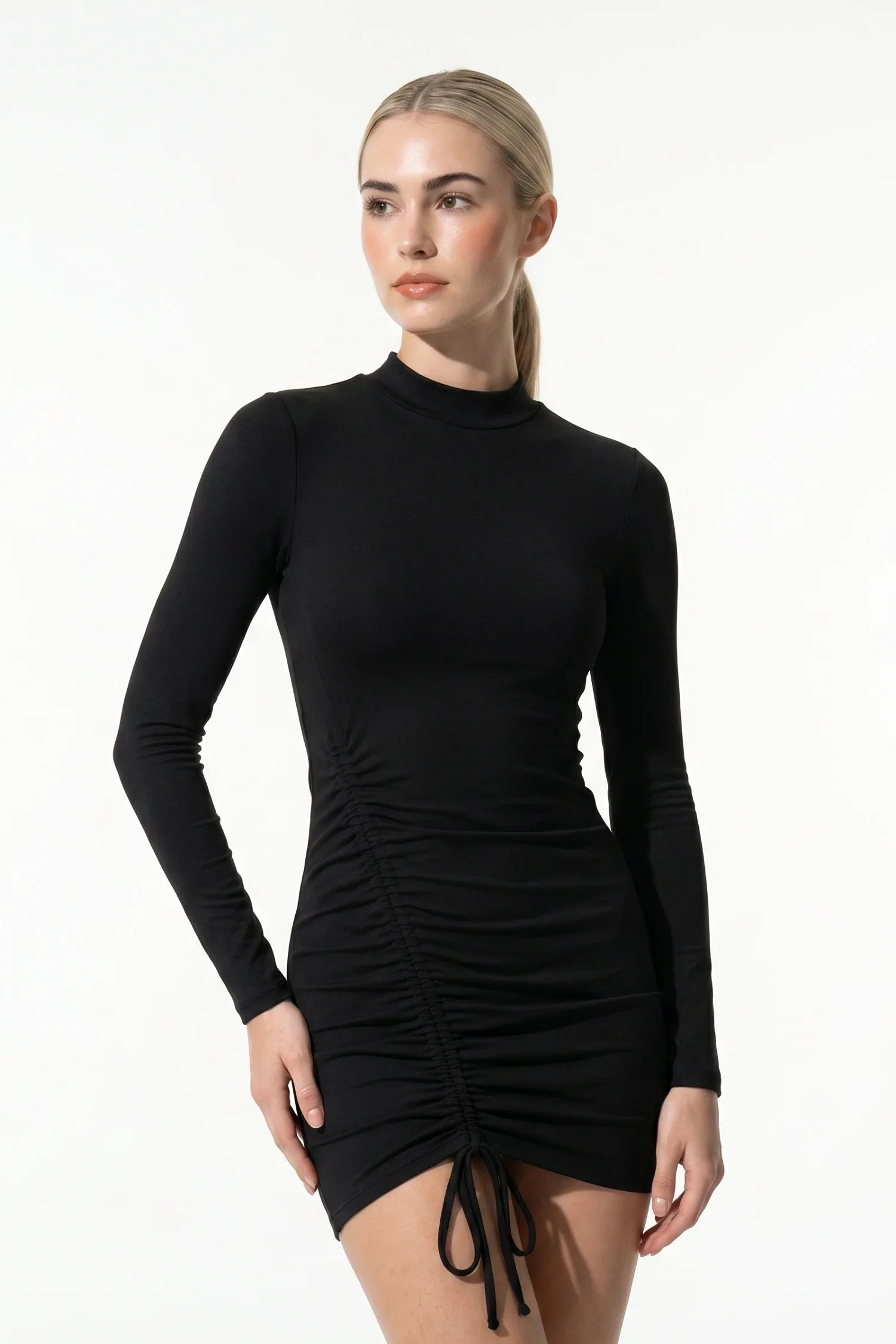 Anna-Berg | Turtleneck Long Sleeve Ruched Bodycon Dress